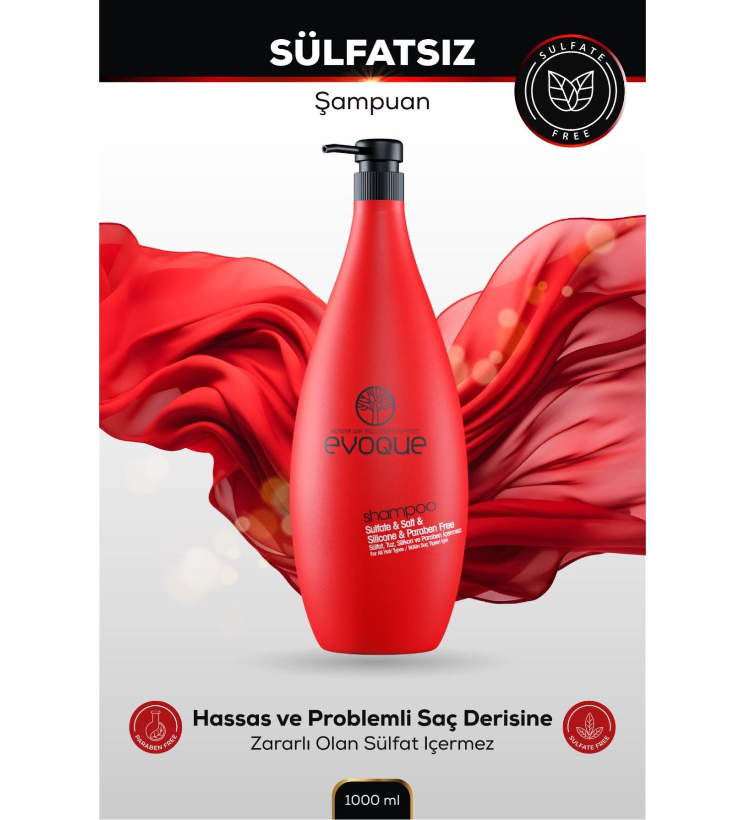 Evoque Sulfate-Free Shampoo Keratin Nourishing & Repairing Effect Sulfate Salt Silicone Paraben Free 1000ml - Buy Online on GoSupps.com