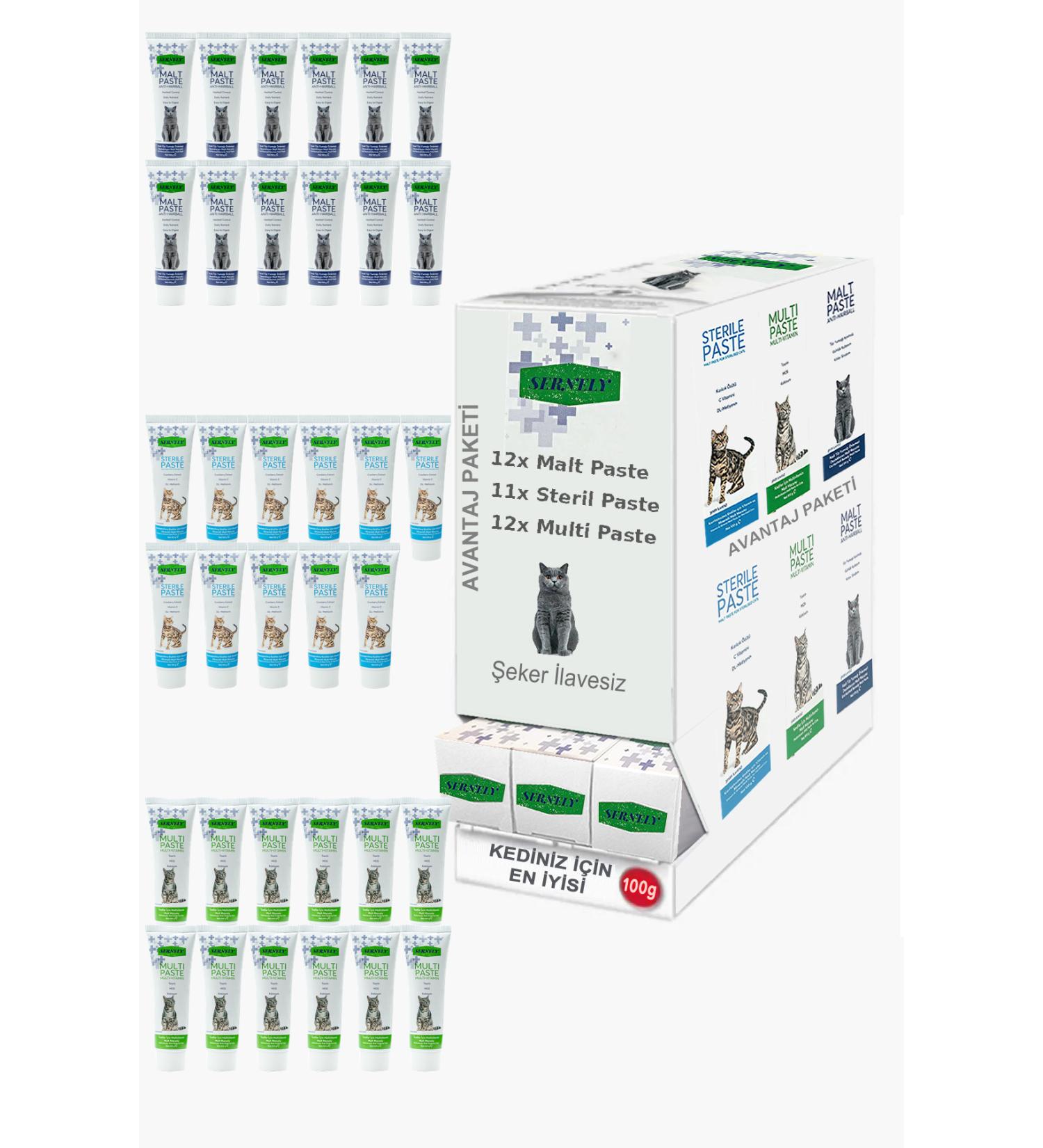 Sernely Cat Vitamin Advantage Package (Multi Paste 12x100gr Malt Paste 12x100gr Sterile Paste 11x100gr)-007