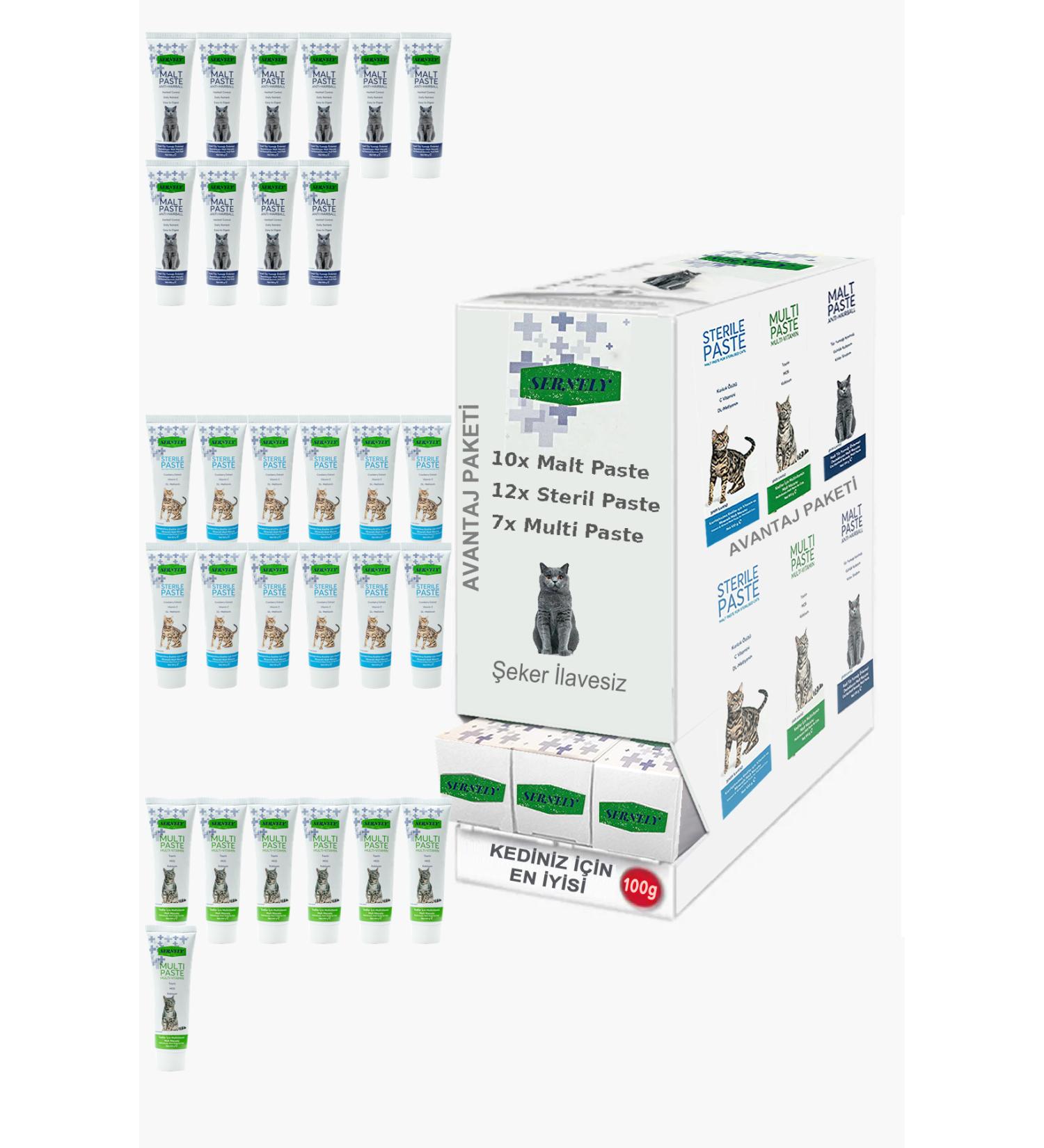 Sernely Cat Vitamin Advantage Package (Sterile Paste 12x100gr Malt Paste 10x100gr Multi Paste 7x100gr)-077