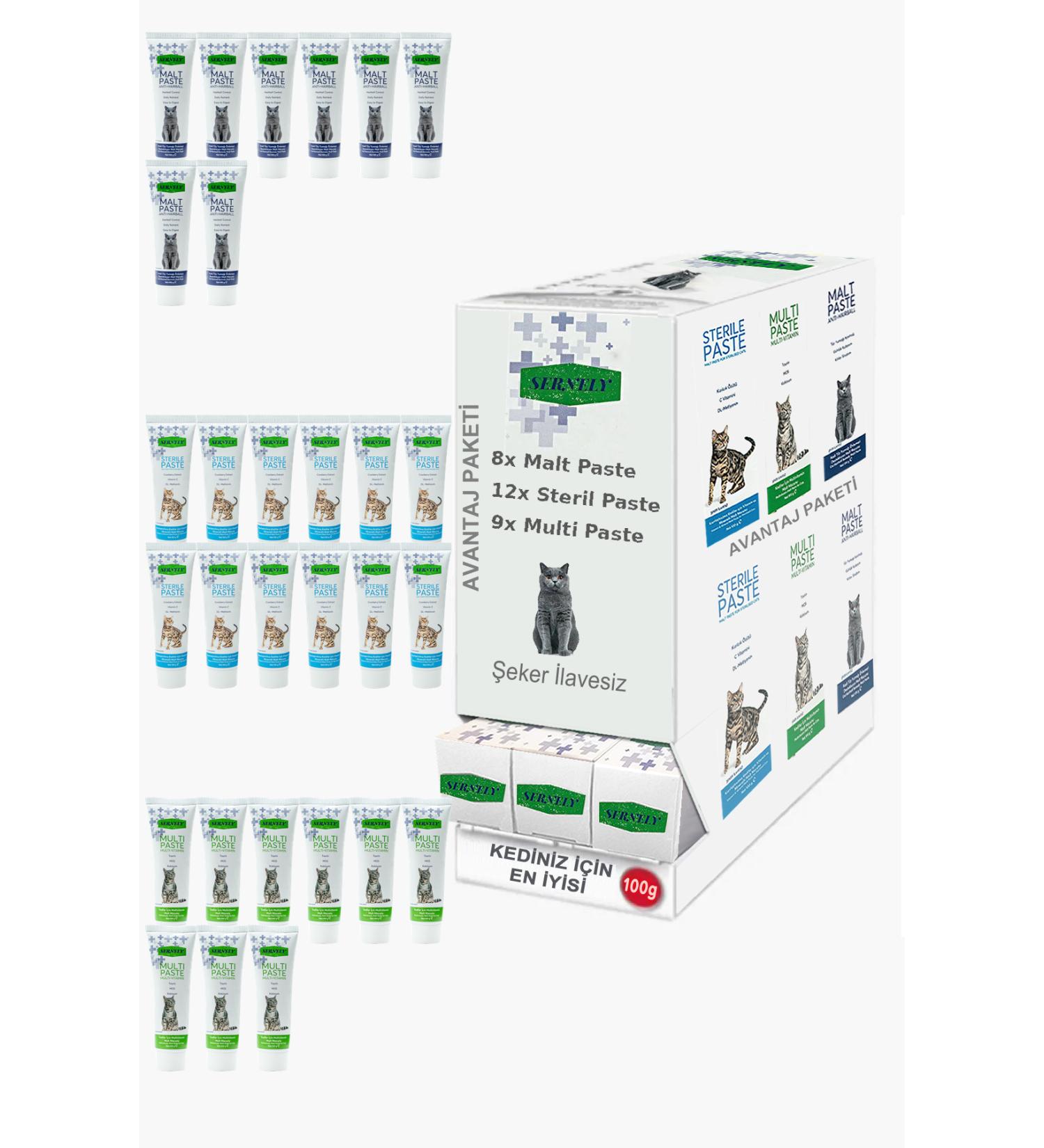 Sernely Cat Vitamin Advantage Package (Sterile Paste 12x100gr Multi Paste 9x100gr Malt Paste 8x100gr)-039