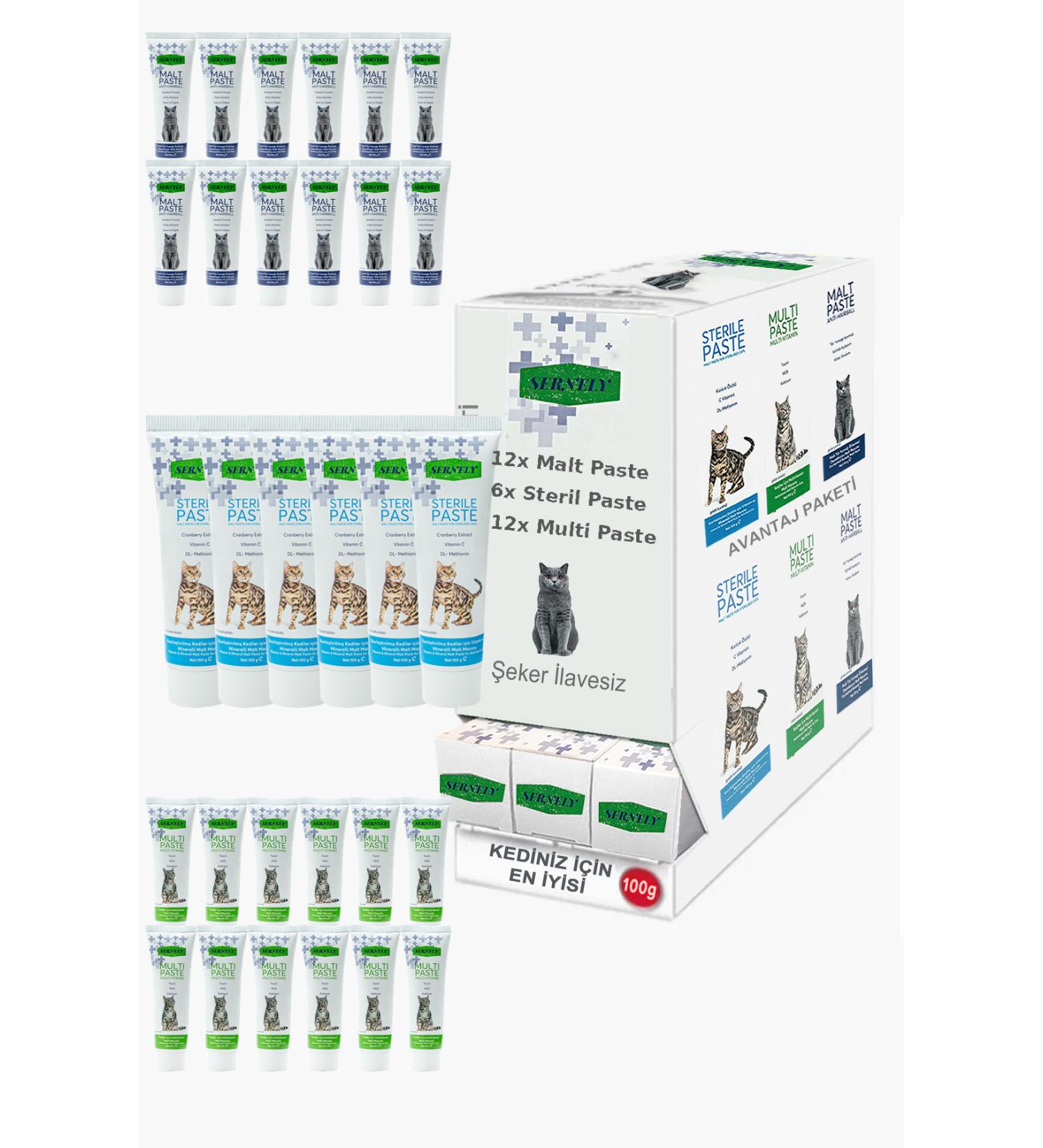 Sernely Cat Vitamin Advantage Package (Multi Paste 12x100gr Malt Paste 12x100gr Sterile Paste 6x100gr)-127