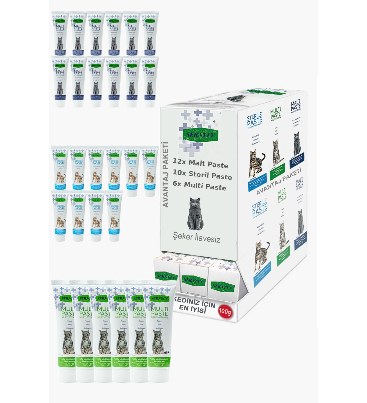 Sernely Cat Vitamin Advantage Package (Malt Paste 12x100gr Sterile Paste 10x100gr Multi Paste 6x100gr)-119