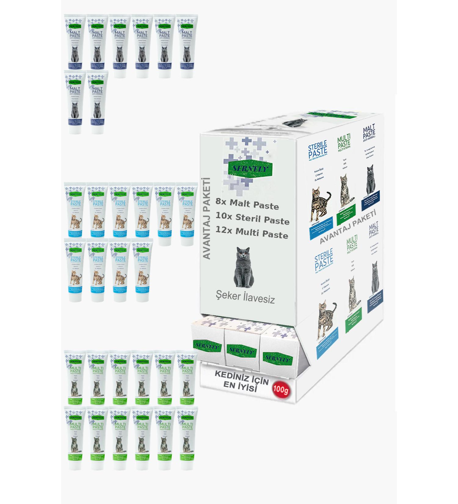 Sernely Cat Vitamin Advantage Package (Multi Paste 12x100gr Sterile Paste 10x100gr Malt Paste 8x100gr)-044