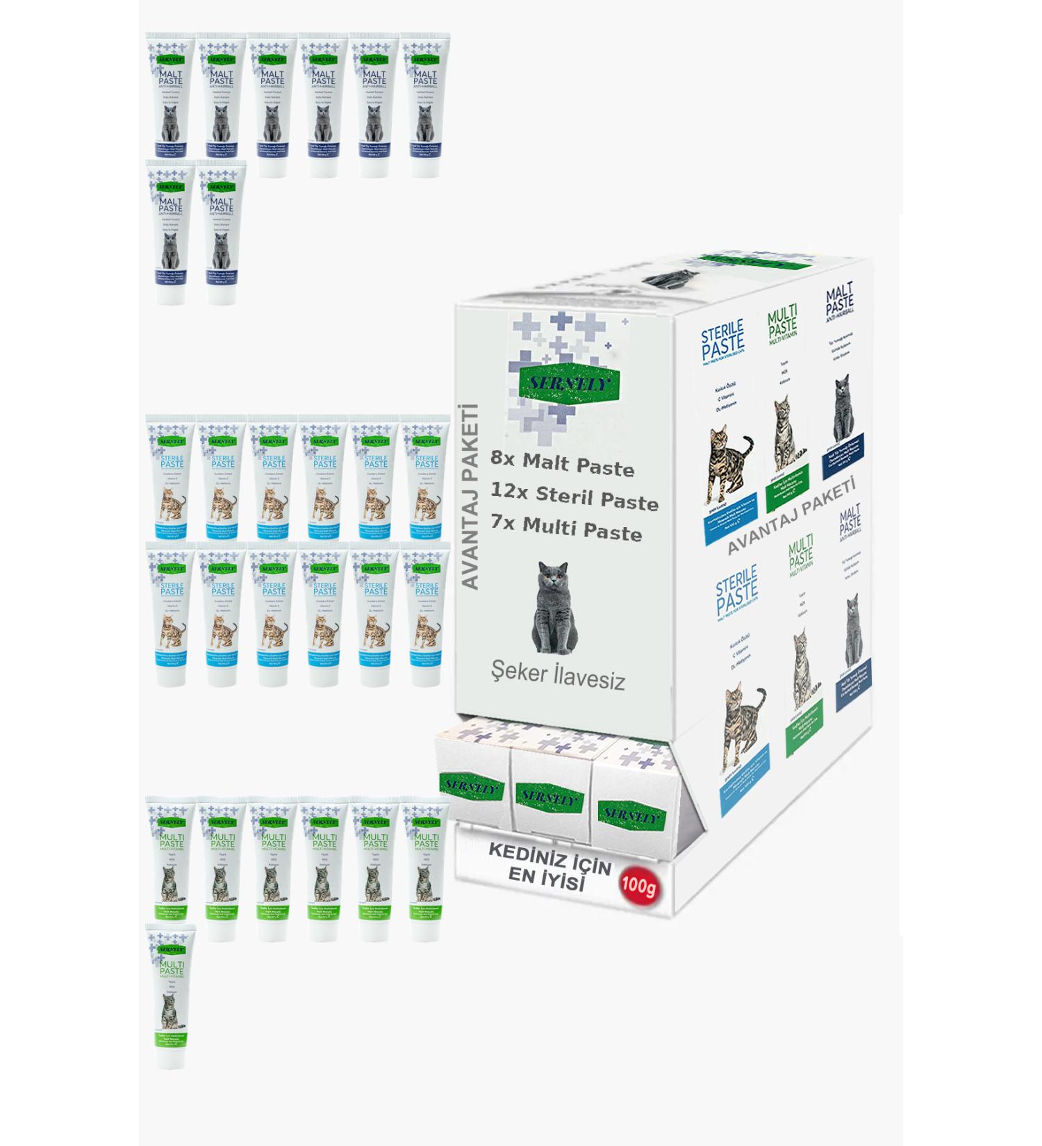 Sernely Cat Vitamin Advantage Package (Sterile Paste 12x100gr Malt Paste 8x100gr Multi Paste 7x100gr)-073