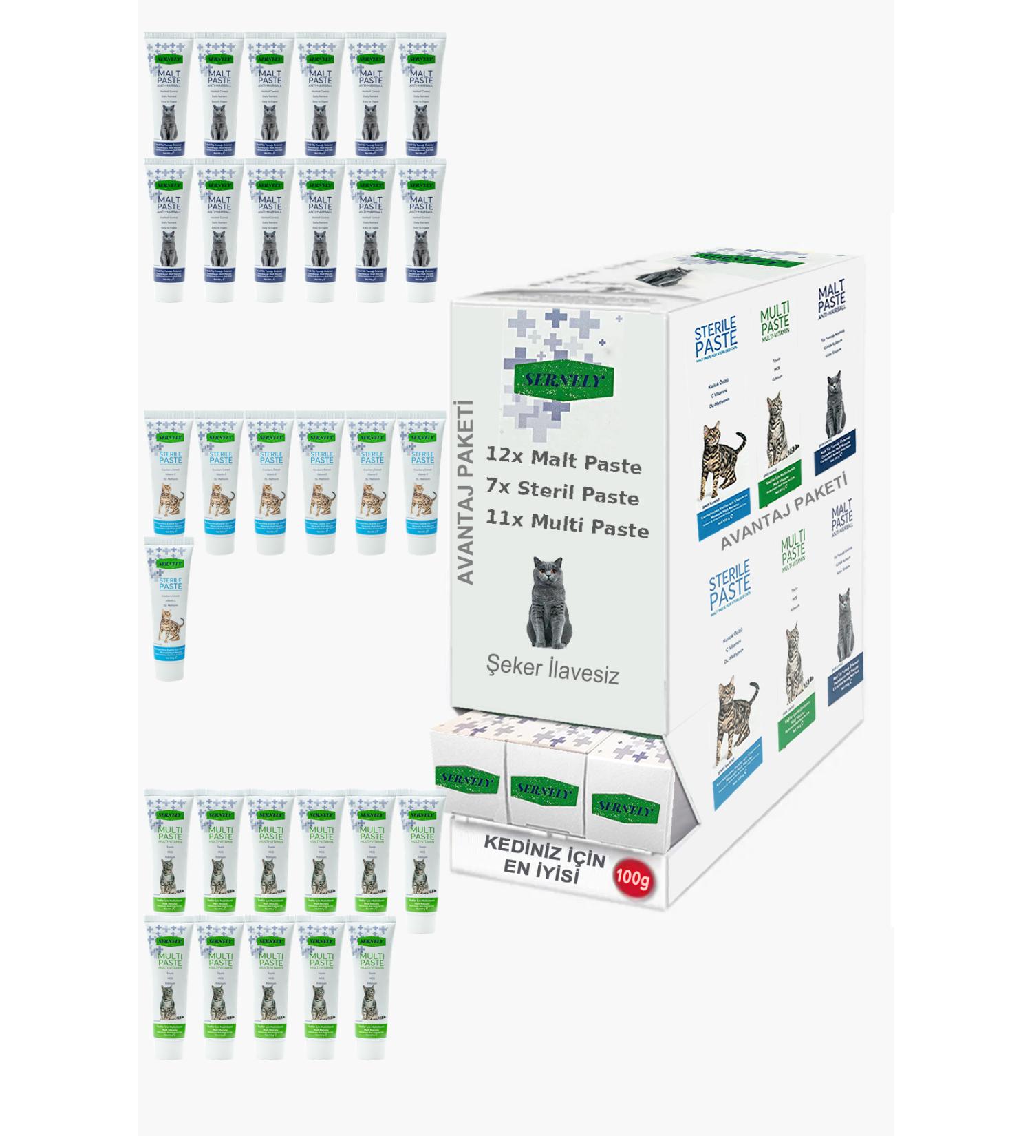 Sernely Cat Vitamin Advantage Package (Malt Paste 12x100gr Multi Paste 11x100gr Sterile Paste 7x100gr)-090