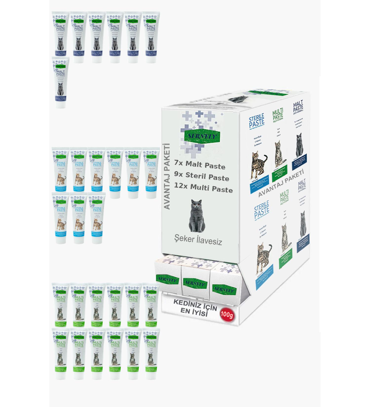 Sernely Cat Vitamin Advantage Package (Multi Paste 12x100gr Sterile Paste 9x100gr Malt Paste 7x100gr)-069