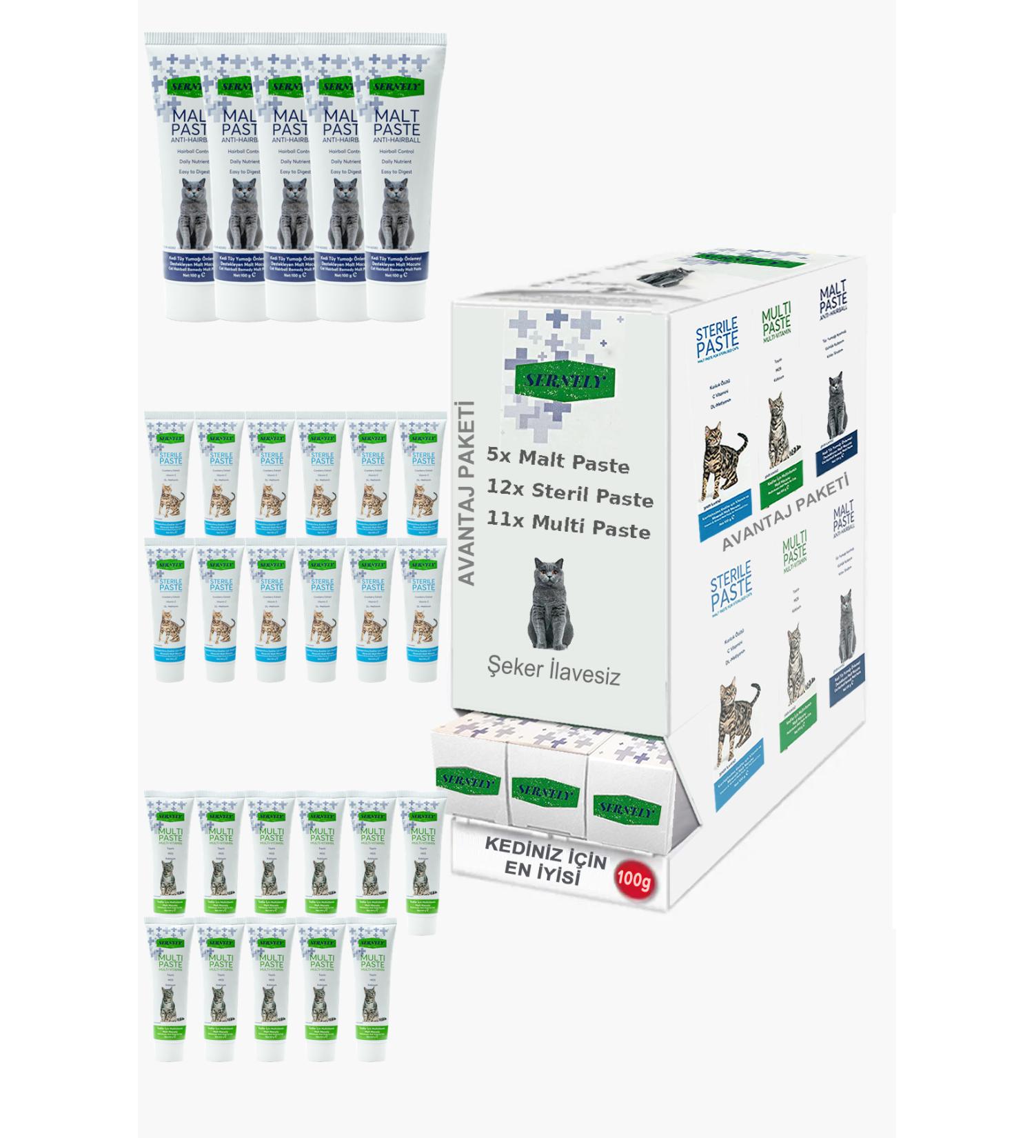 Sernely Cat Vitamin Advantage Package (Sterile Paste 12x100gr Multi Paste 11x100gr Malt Paste 5x100gr)-134