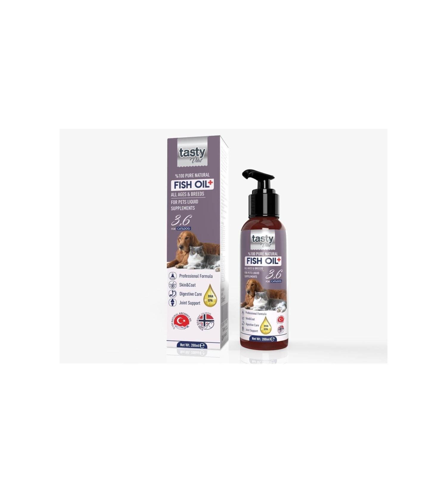 TASTY VITAL Salmon and Anchovy Oil for Cats and Dogs 200 ml Appetite Stimulant Eye and Joint Support Epa Dha