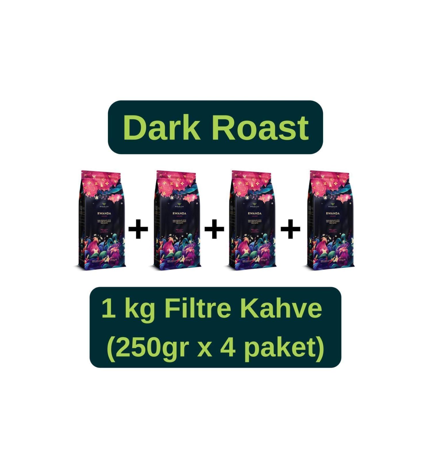 BARABICAS Rwanda 0 Arabica Bourbon -1 Kg Ground Filter Coffee Dark Roast - 4x250 gr