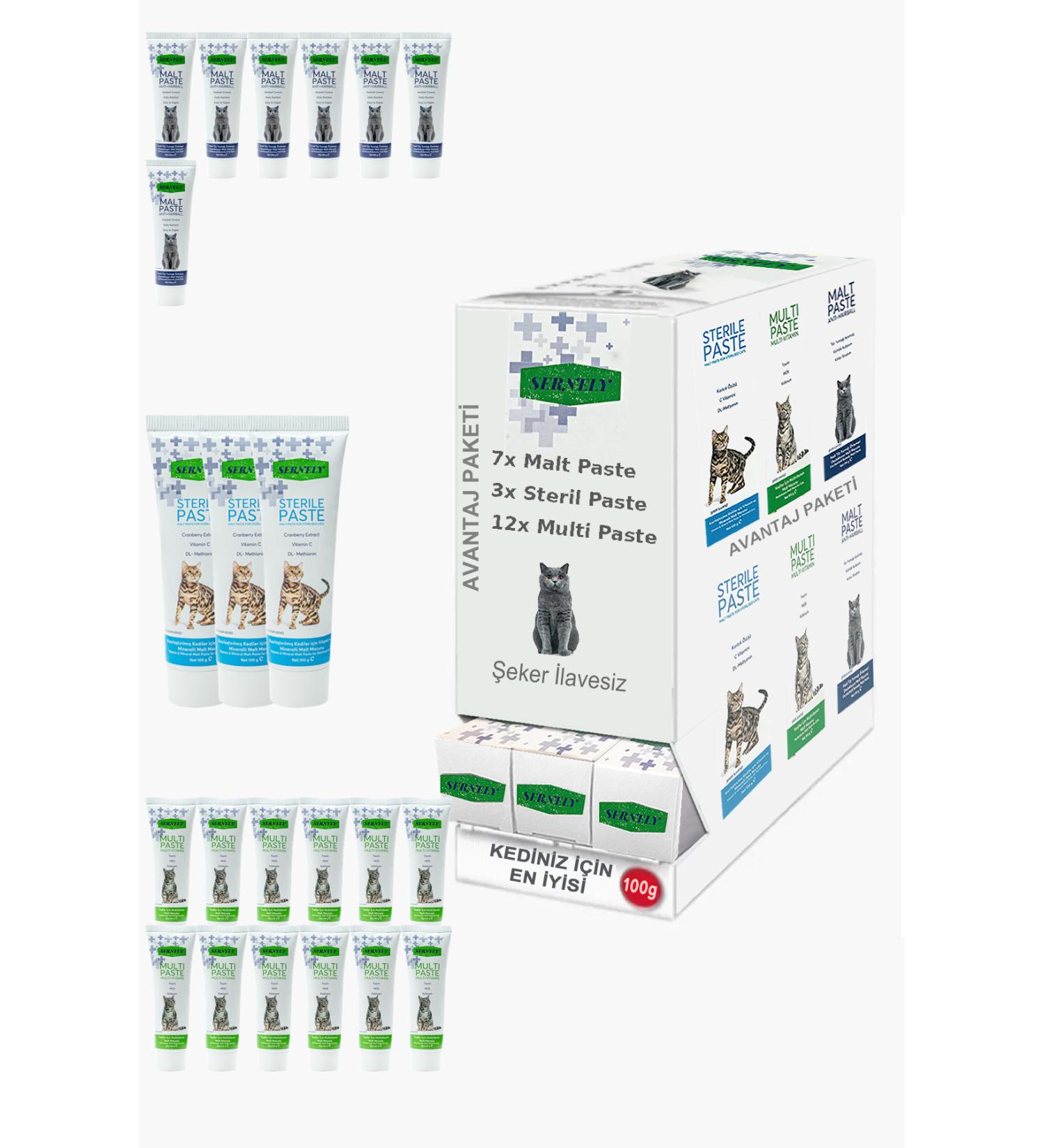 Sernely Cat Vitamin Advantage Package (Multi Paste 12x100gr Malt Paste 7x100gr Sterile Paste 3x100gr)-244