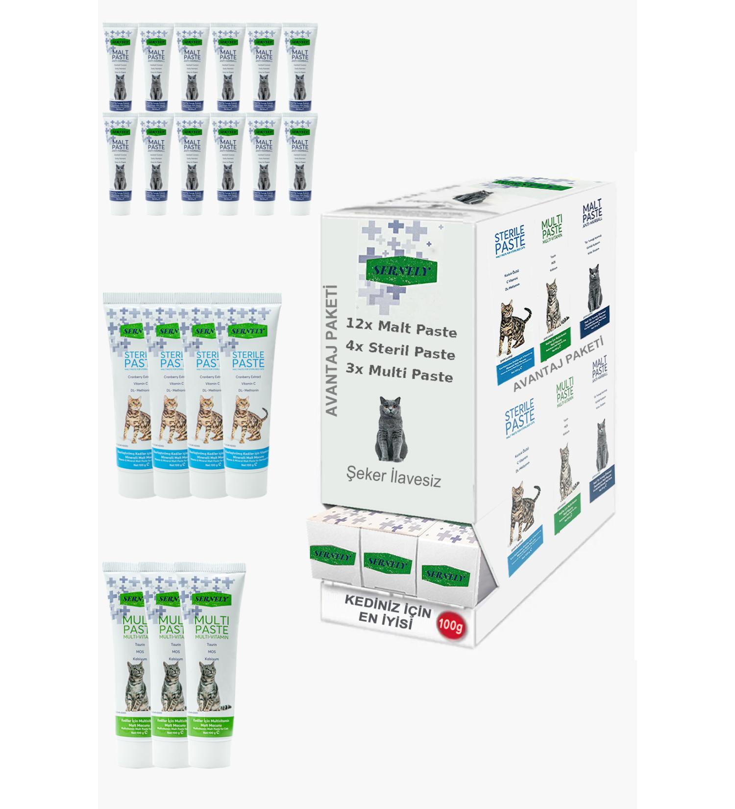 Sernely Cat Vitamin Advantage Package (Malt Paste 12x100gr Sterile Paste 4x100gr Multi Paste 3x100gr)-254