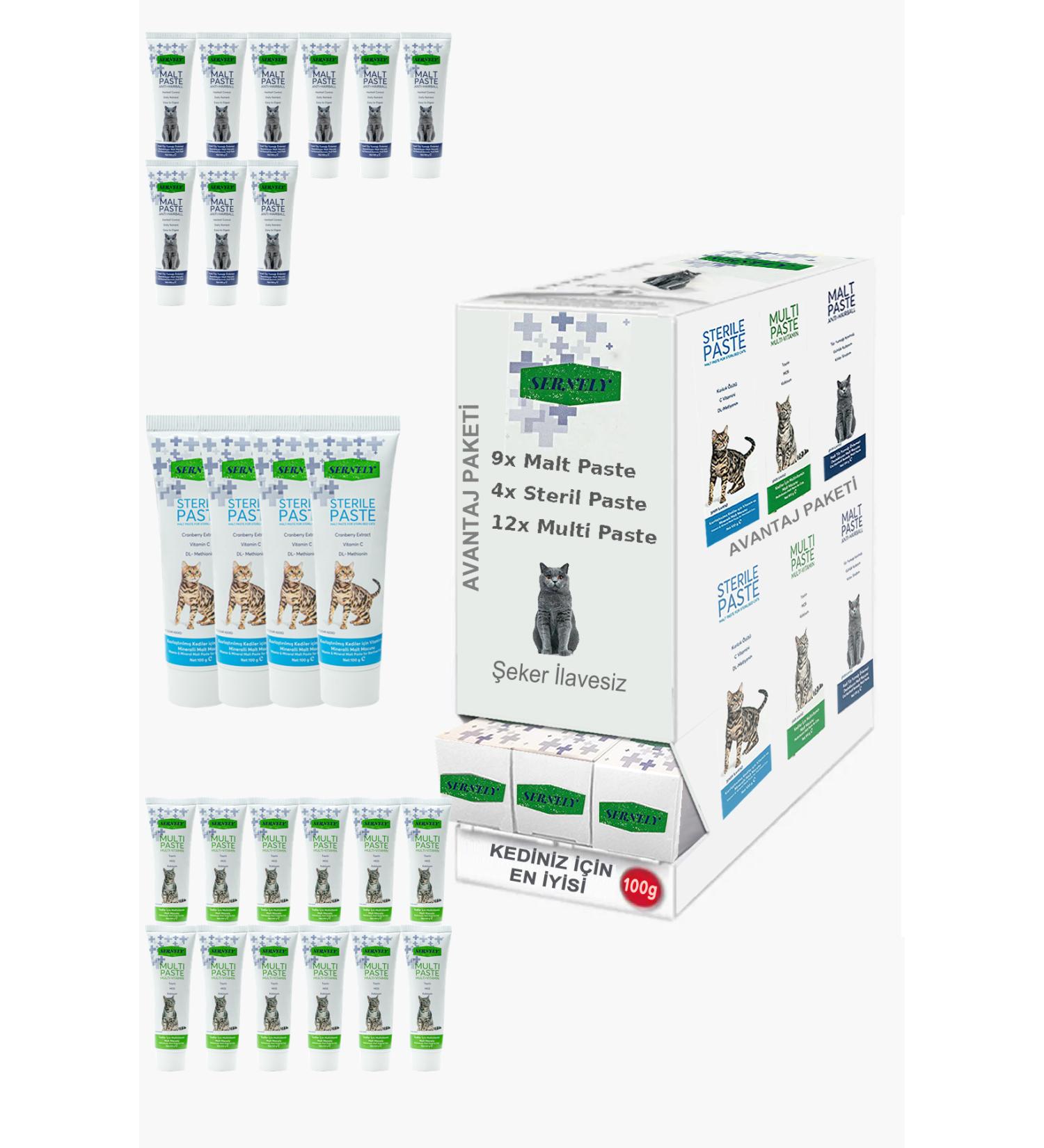 Sernely Cat Vitamin Advantage Package (Multi Paste 12x100gr Malt Paste 9x100gr Sterile Paste 4x100gr)-196