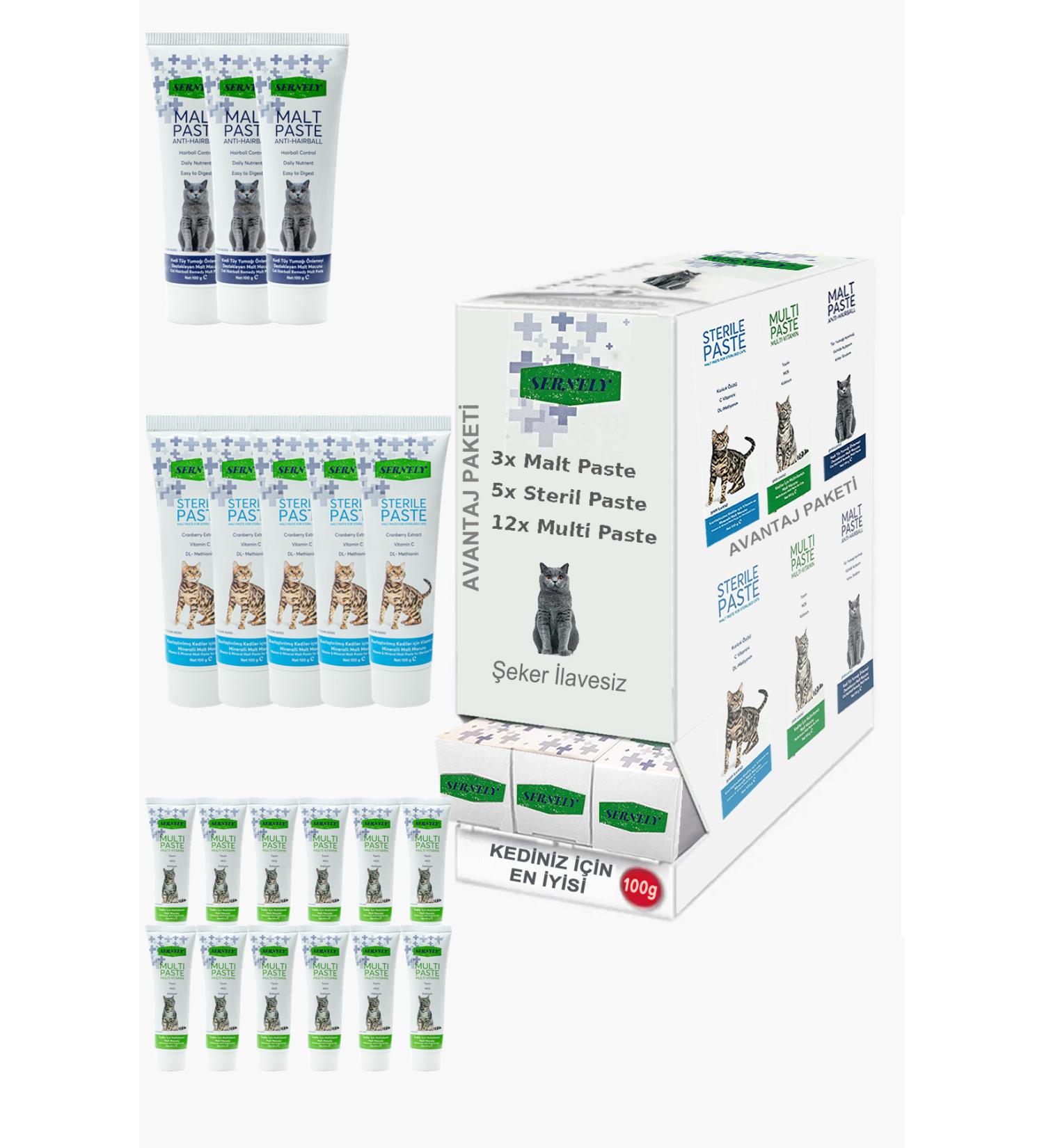 Sernely Cat Vitamin Advantage Package (Multi Paste 12x100gr Sterile Paste 5x100gr Malt Paste 3x100gr)-229