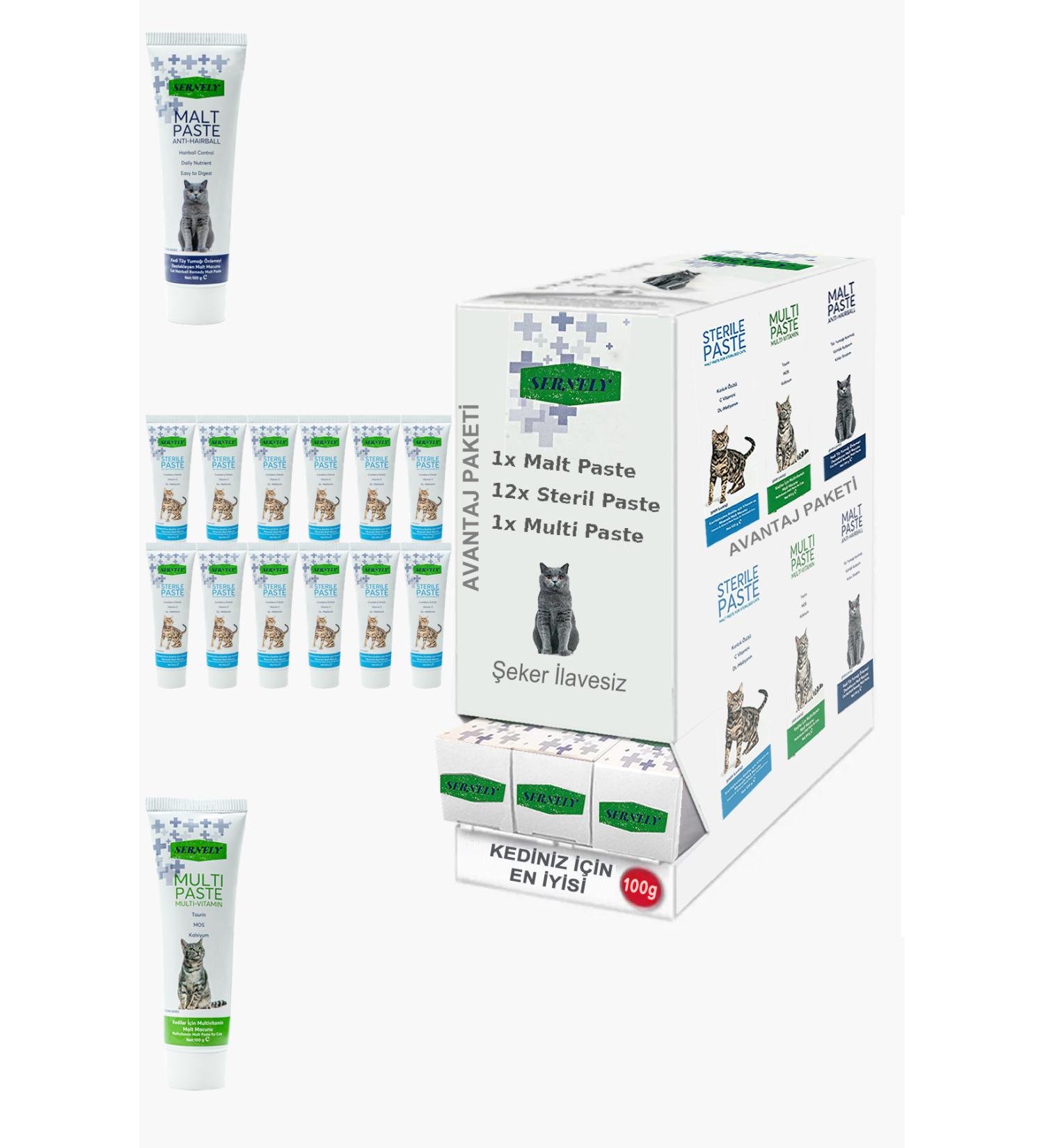 Sernely Cat Vitamin Advantage Package (Sterile Paste 12x100gr Multi Paste 1x100gr Malt Paste 1x100gr)-332