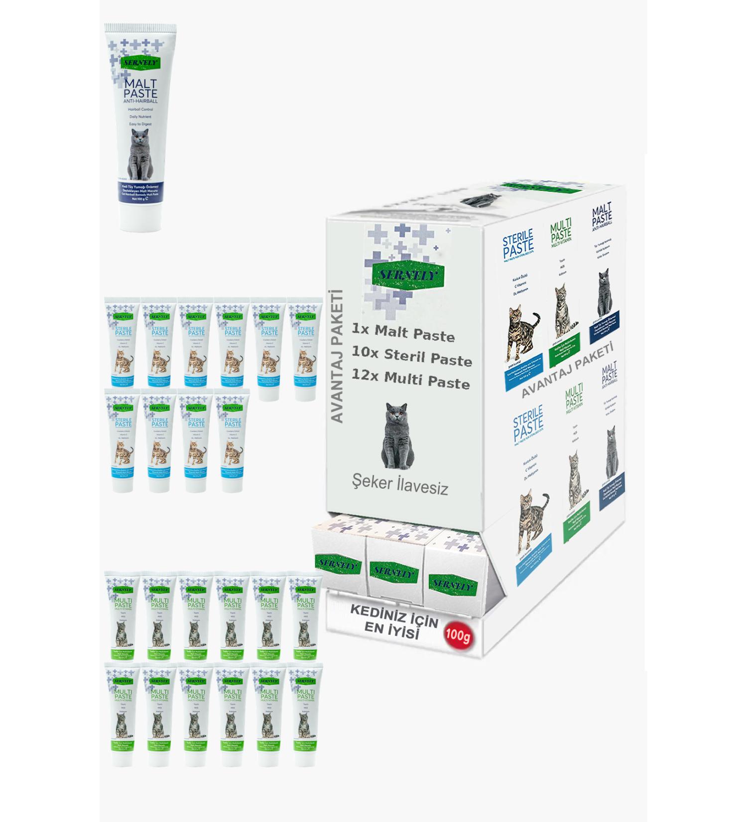 Sernely Cat Vitamin Advantage Package (Multi Paste 12x100gr Sterile Paste 10x100gr Malt Paste 1x100gr)-352