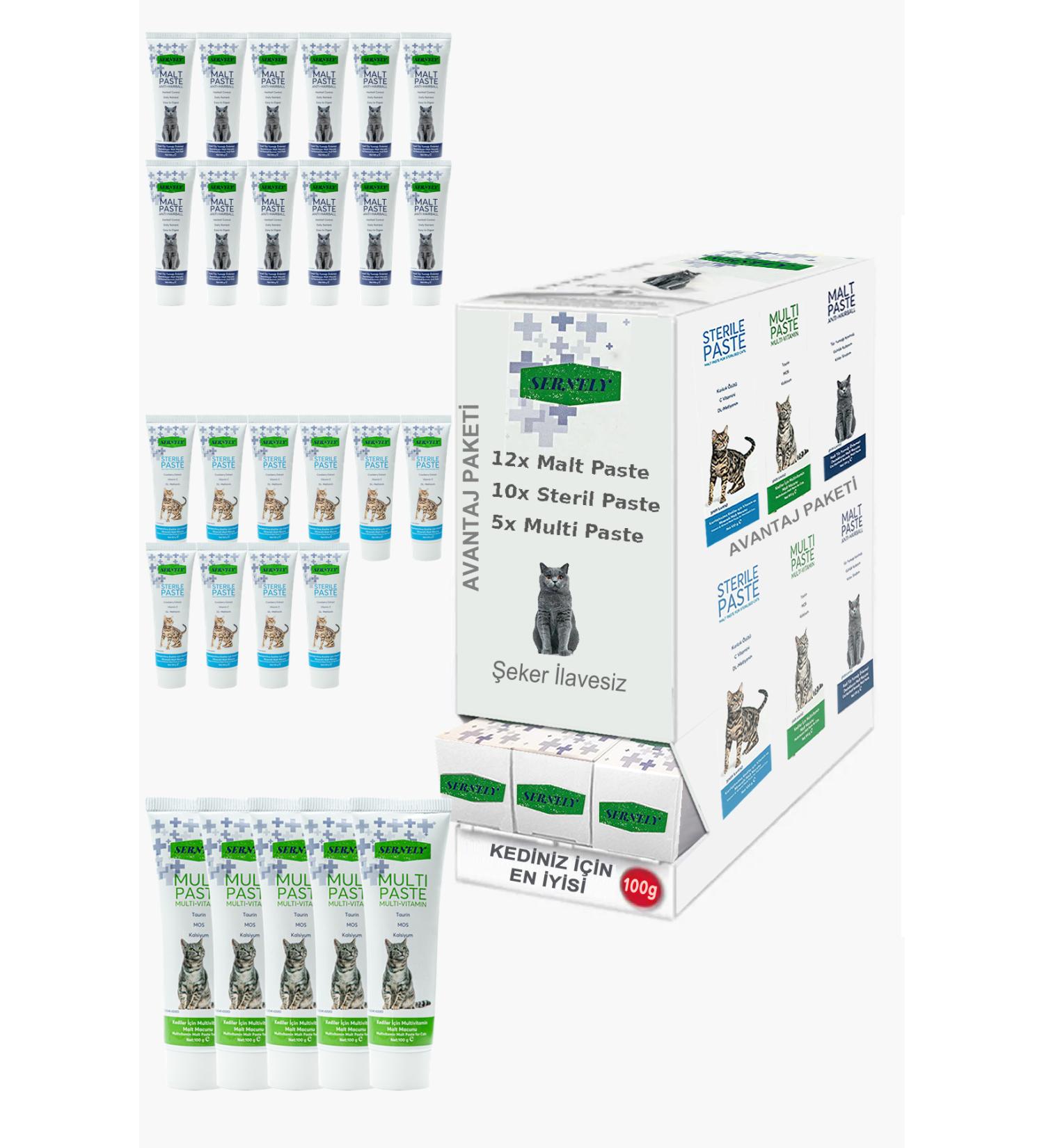 Sernely Cat Vitamin Advantage Package (Malt Paste 12x100gr Sterile Paste 10x100gr Multi Paste 5x100gr)-160