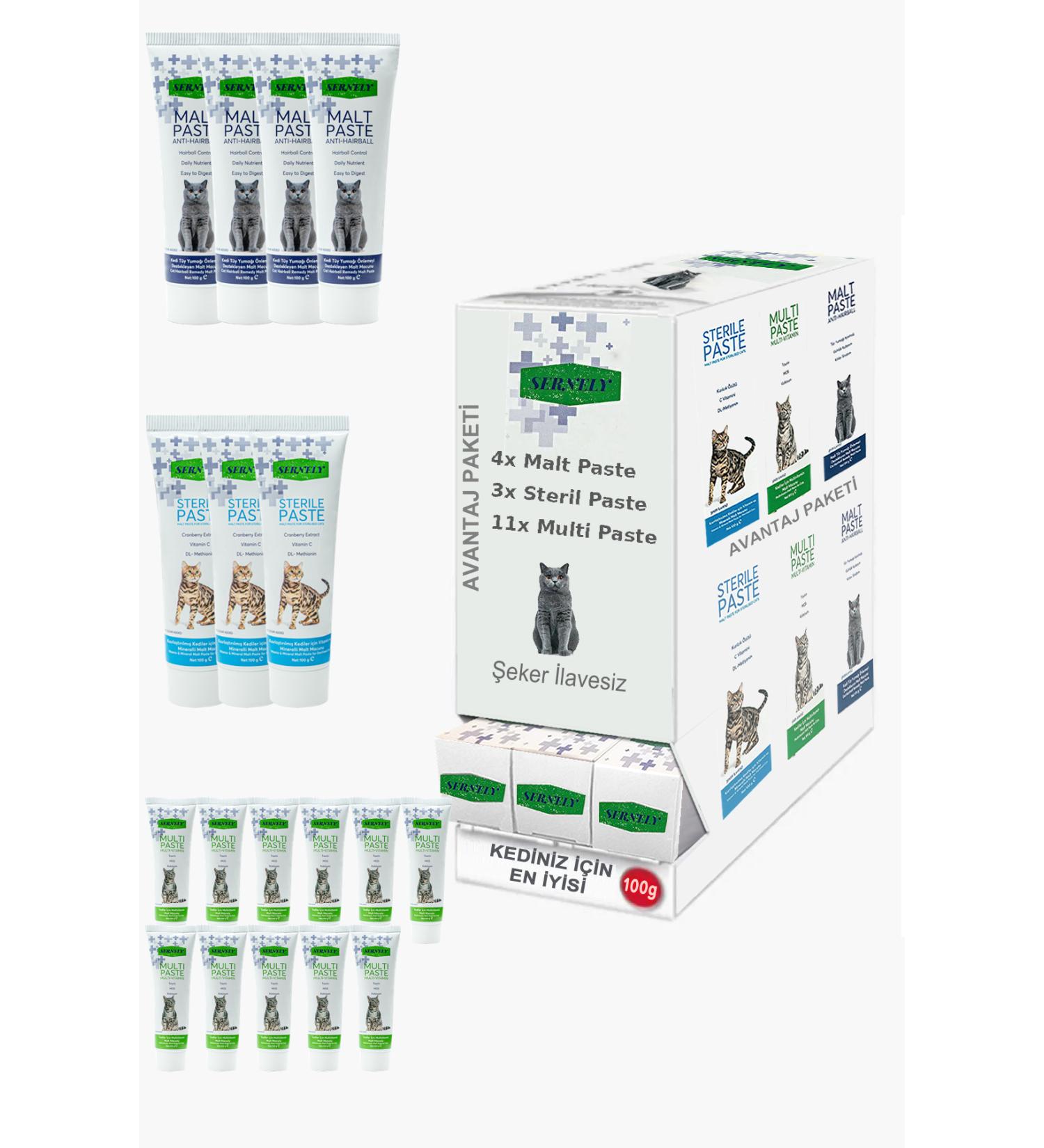 Sernely Cat Vitamin Advantage Package (Multi Paste 11x100gr Malt Paste 4x100gr Sterile Paste 3x100gr)-585