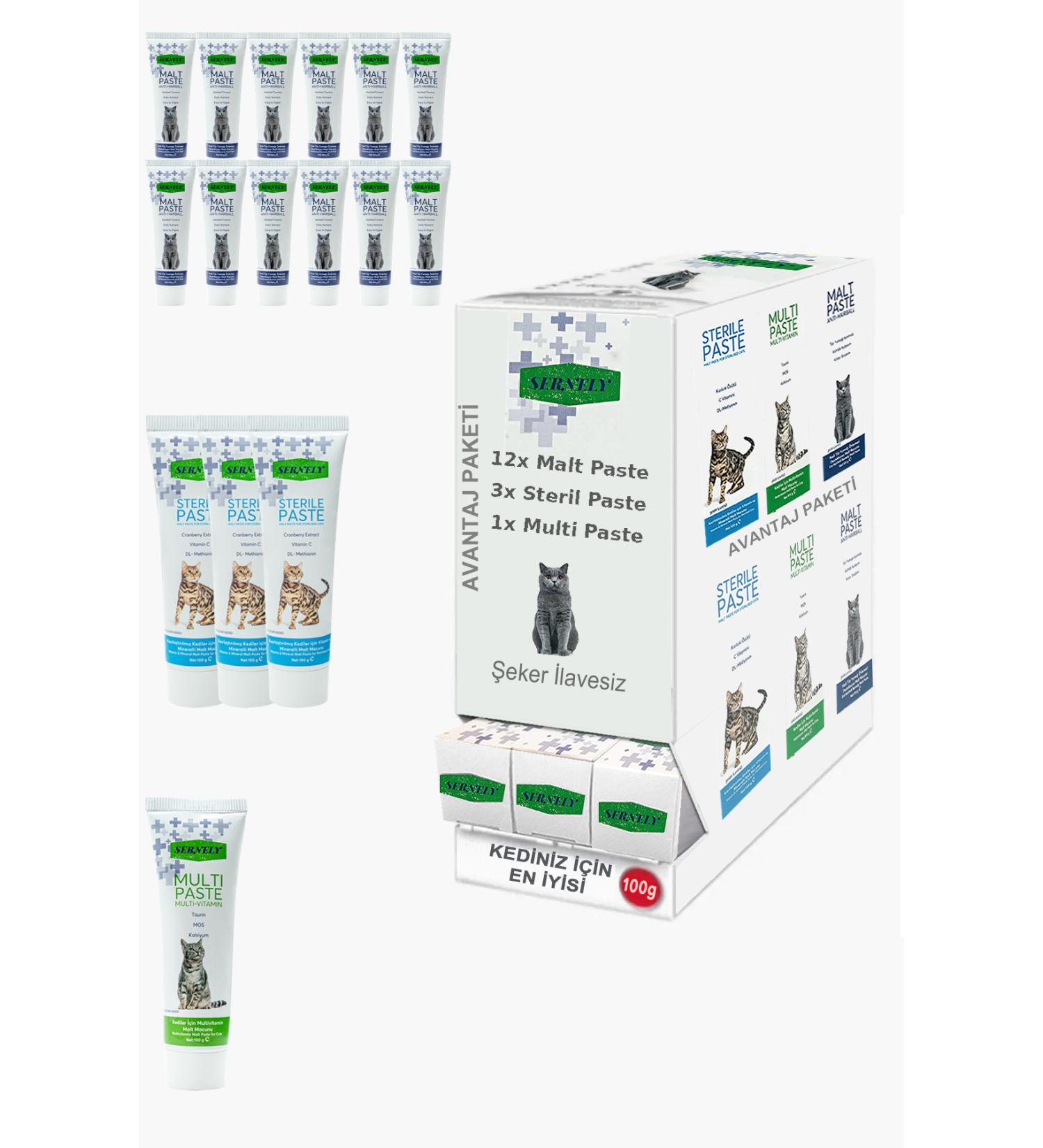 Sernely Cat Vitamin Advantage Package (Malt Paste 12x100gr Sterile Paste 3x100gr Multi Paste 1x100gr)-377