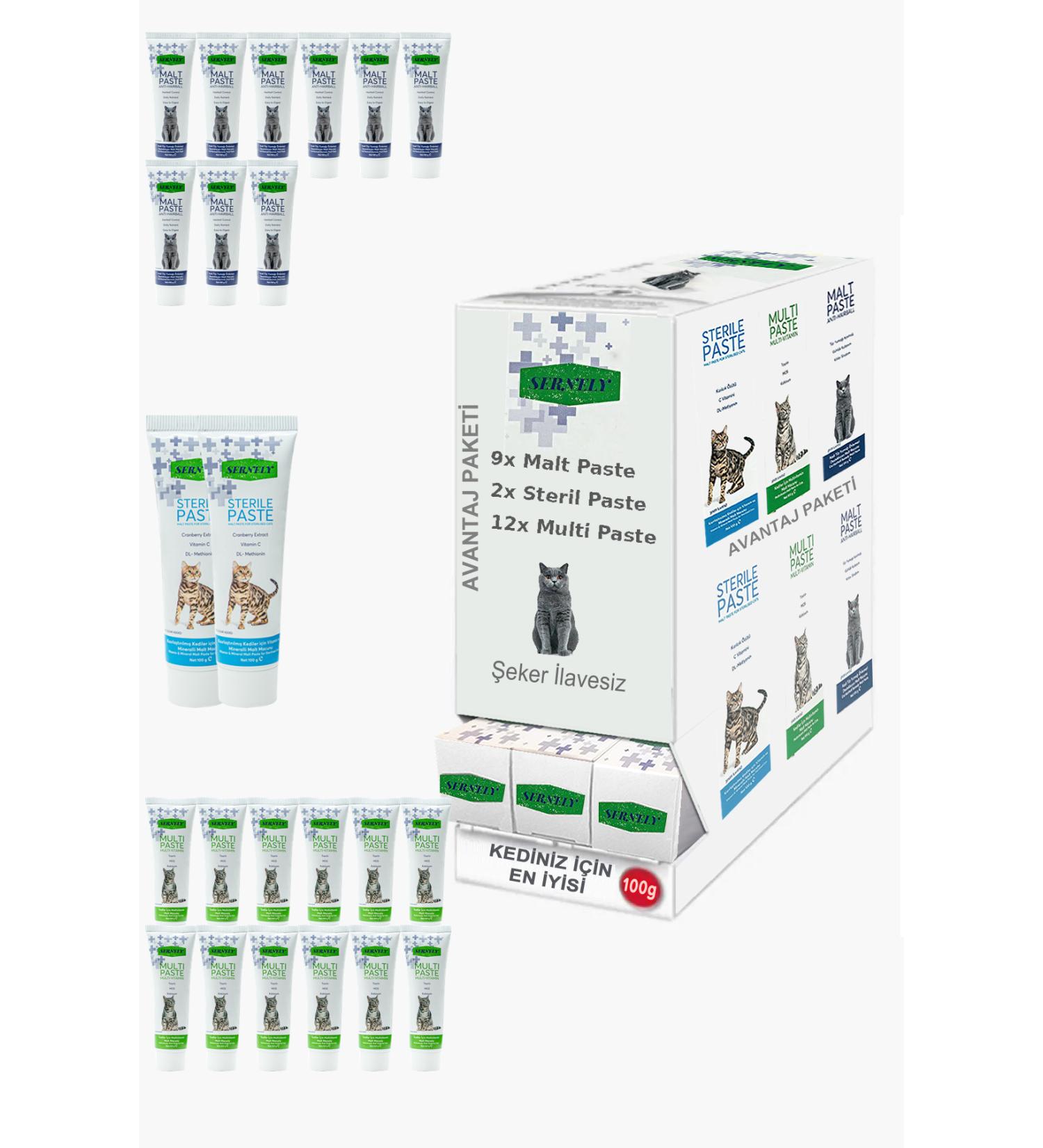Sernely Cat Vitamin Advantage Package (Multi Paste 12x100gr Malt Paste 9x100gr Sterile Paste 2x100gr)-306