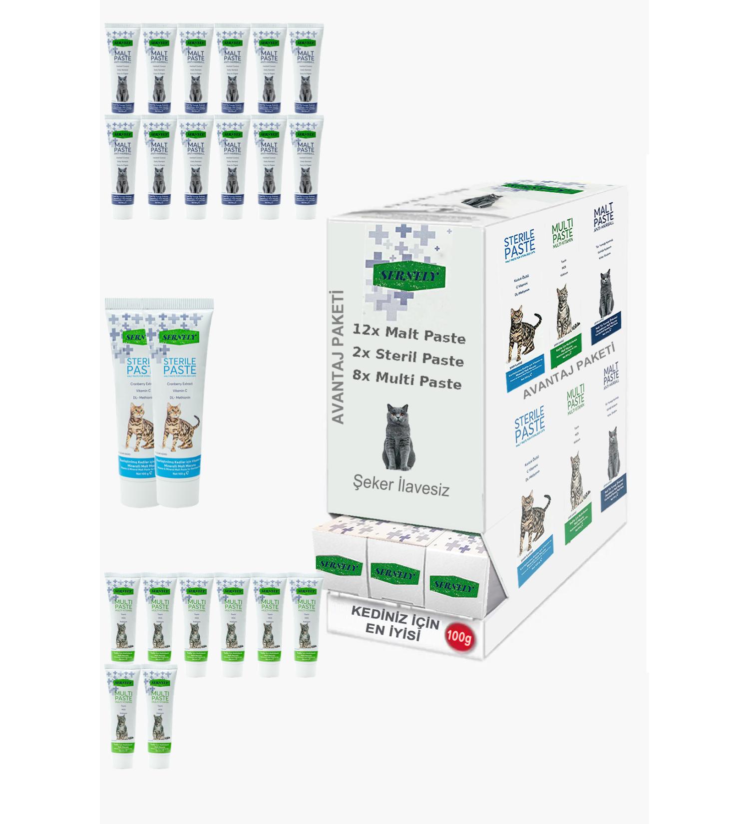 Sernely Cat Vitamin Advantage Package (Malt Paste 12x100gr Multi Paste 8x100gr Sterile Paste 2x100gr)-327