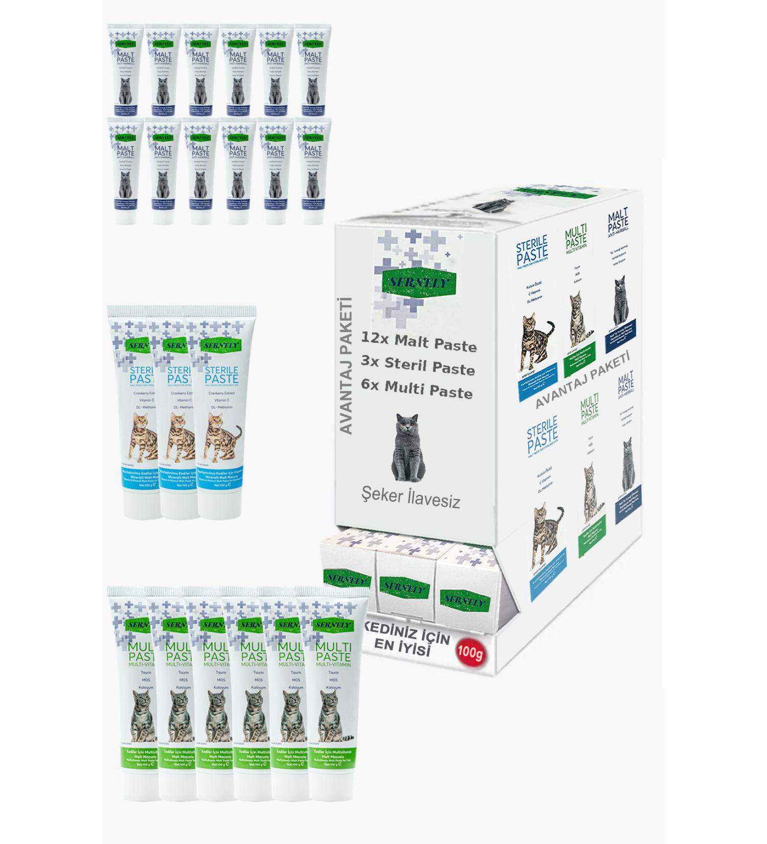 Sernely Cat Vitamin Advantage Package (Malt Paste 12x100gr Multi Paste 6x100gr Sterile Paste 3x100gr)-265