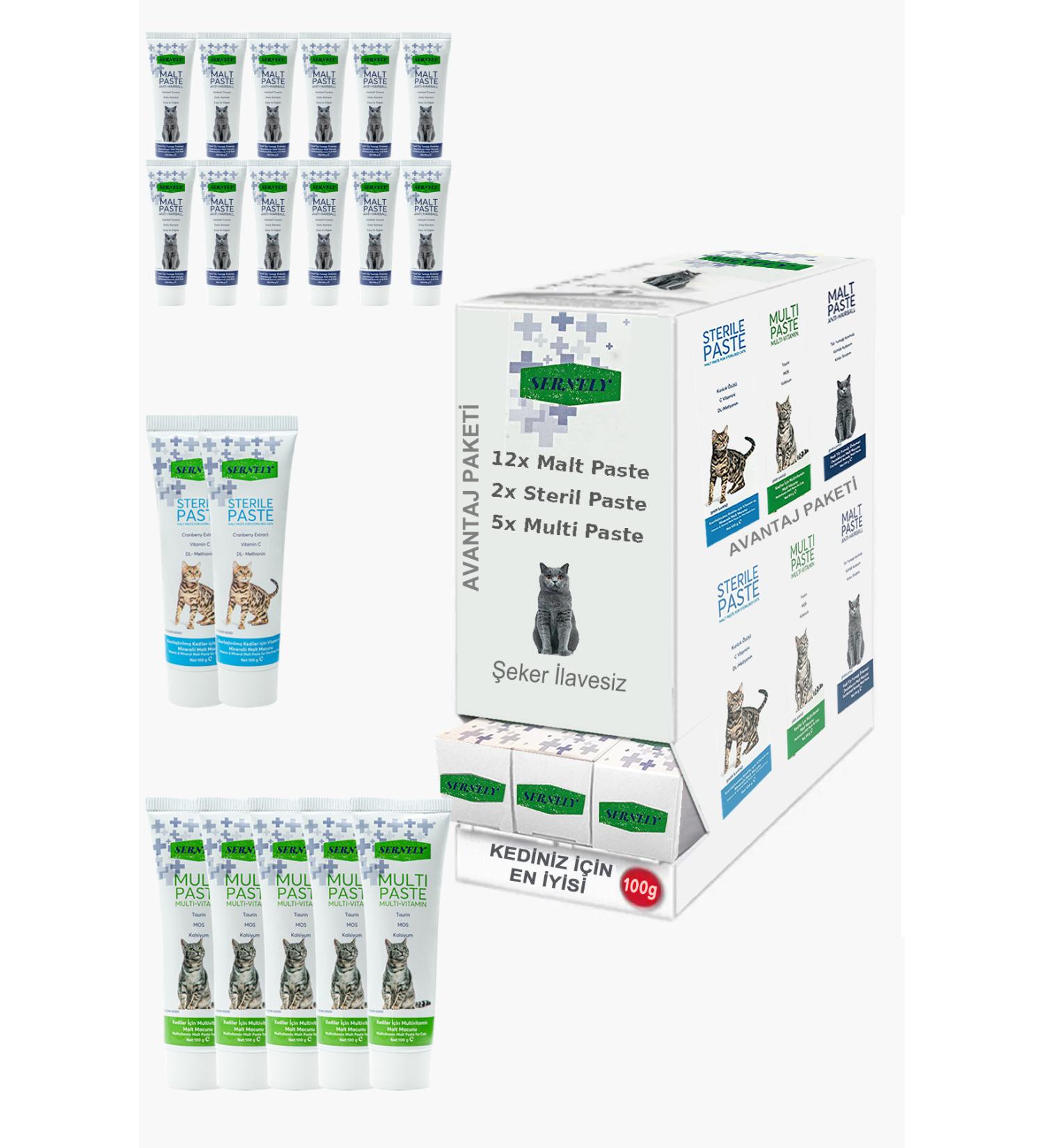 Sernely Cat Vitamin Advantage Package (Malt Paste 12x100gr Multi Paste 5x100gr Sterile Paste 2x100gr)-324