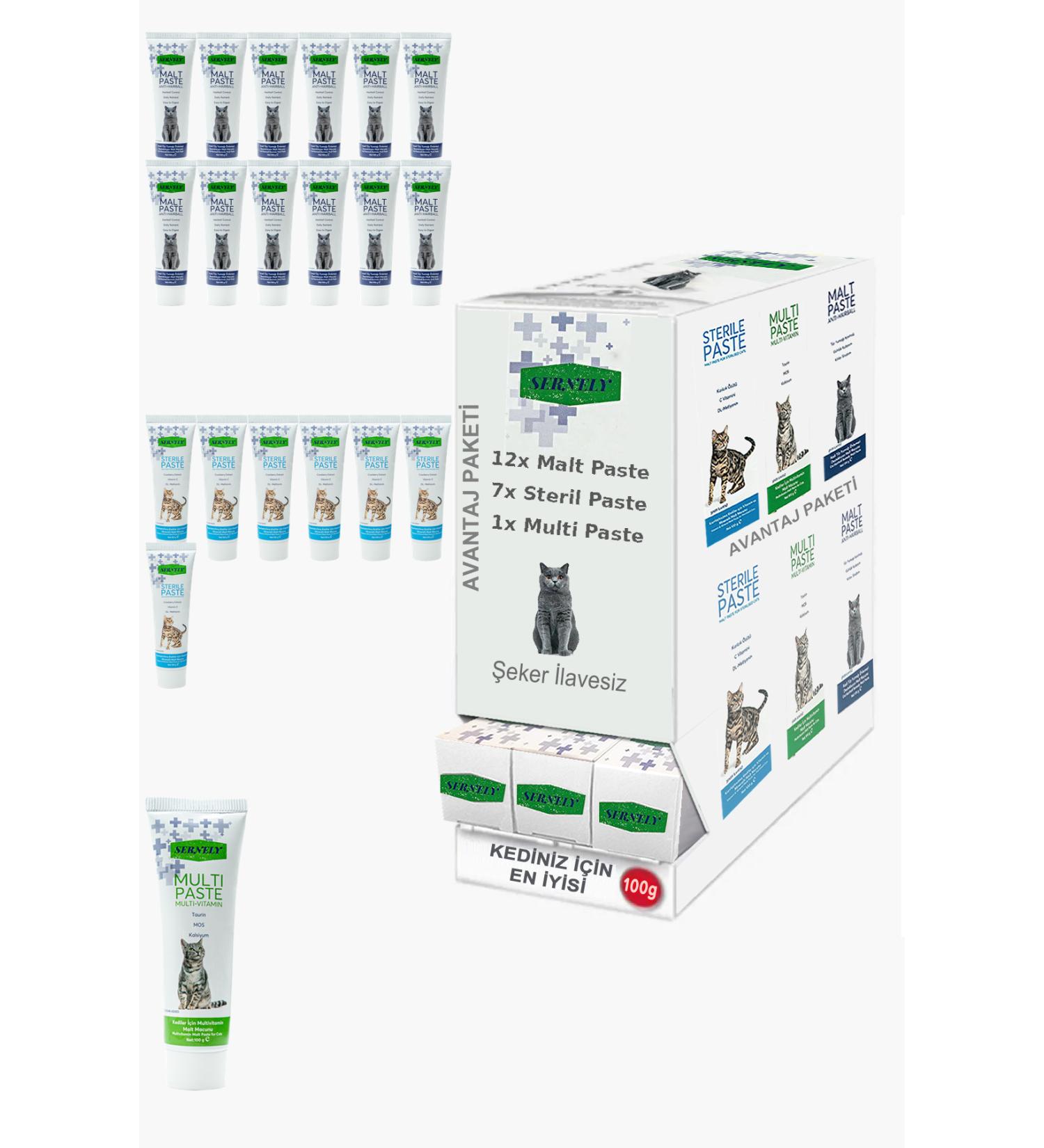 Sernely Cat Vitamin Advantage Package (Malt Paste 12x100gr Sterile Paste 7x100gr Multi Paste 1x100gr)-381
