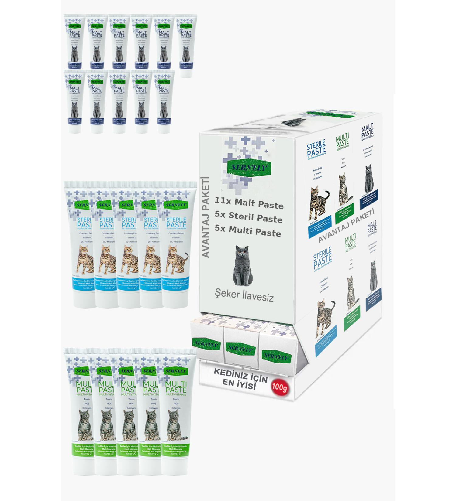 Sernely Cat Vitamin Advantage Package (Malt Paste 11x100gr Sterile Paste 5x100gr Multi Paste 5x100gr)-512