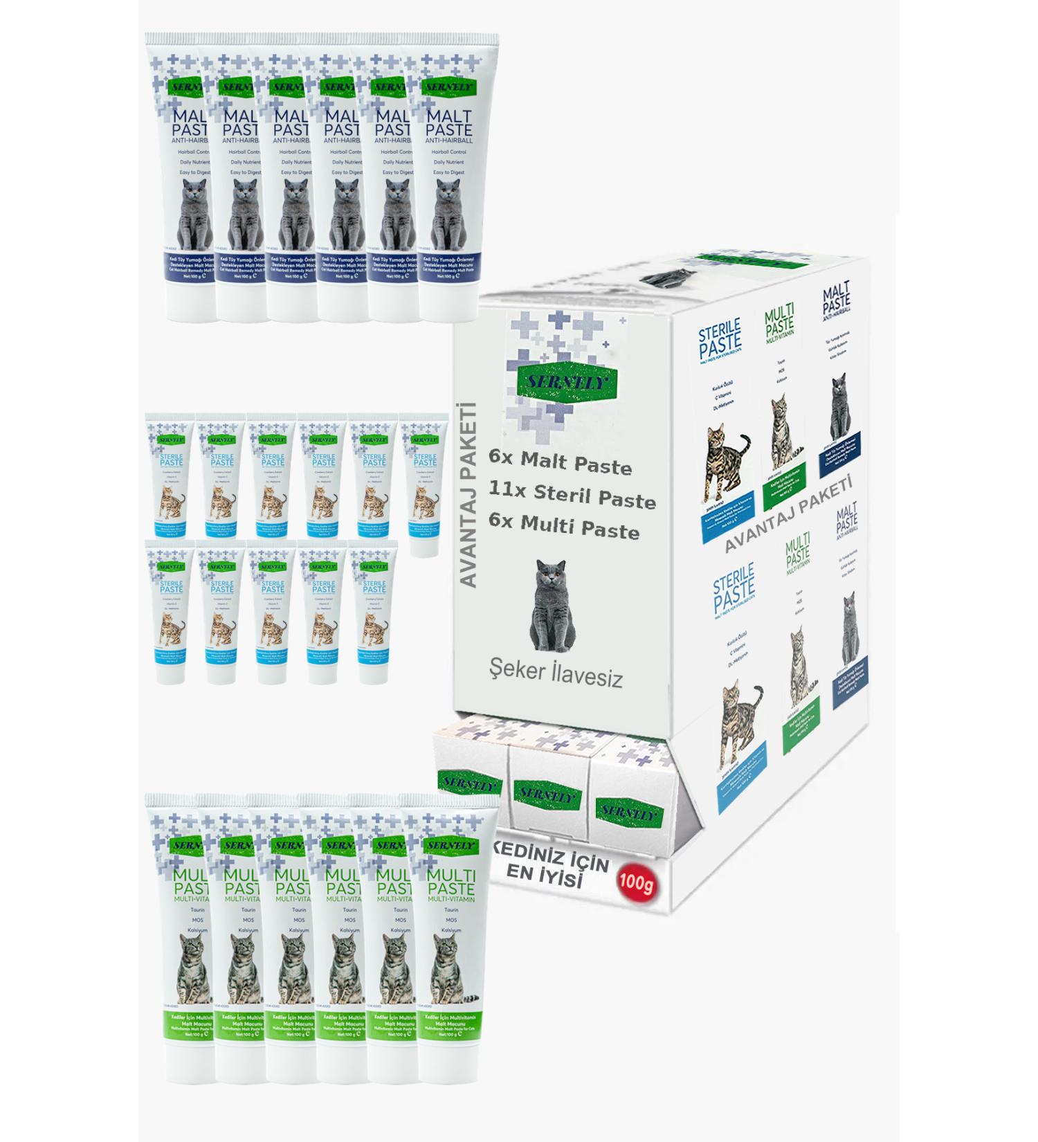 Sernely Cat Vitamin Advantage Package (Sterile Paste 11x100gr Multi Paste 6x100gr Malt Paste 6x100gr)-459
