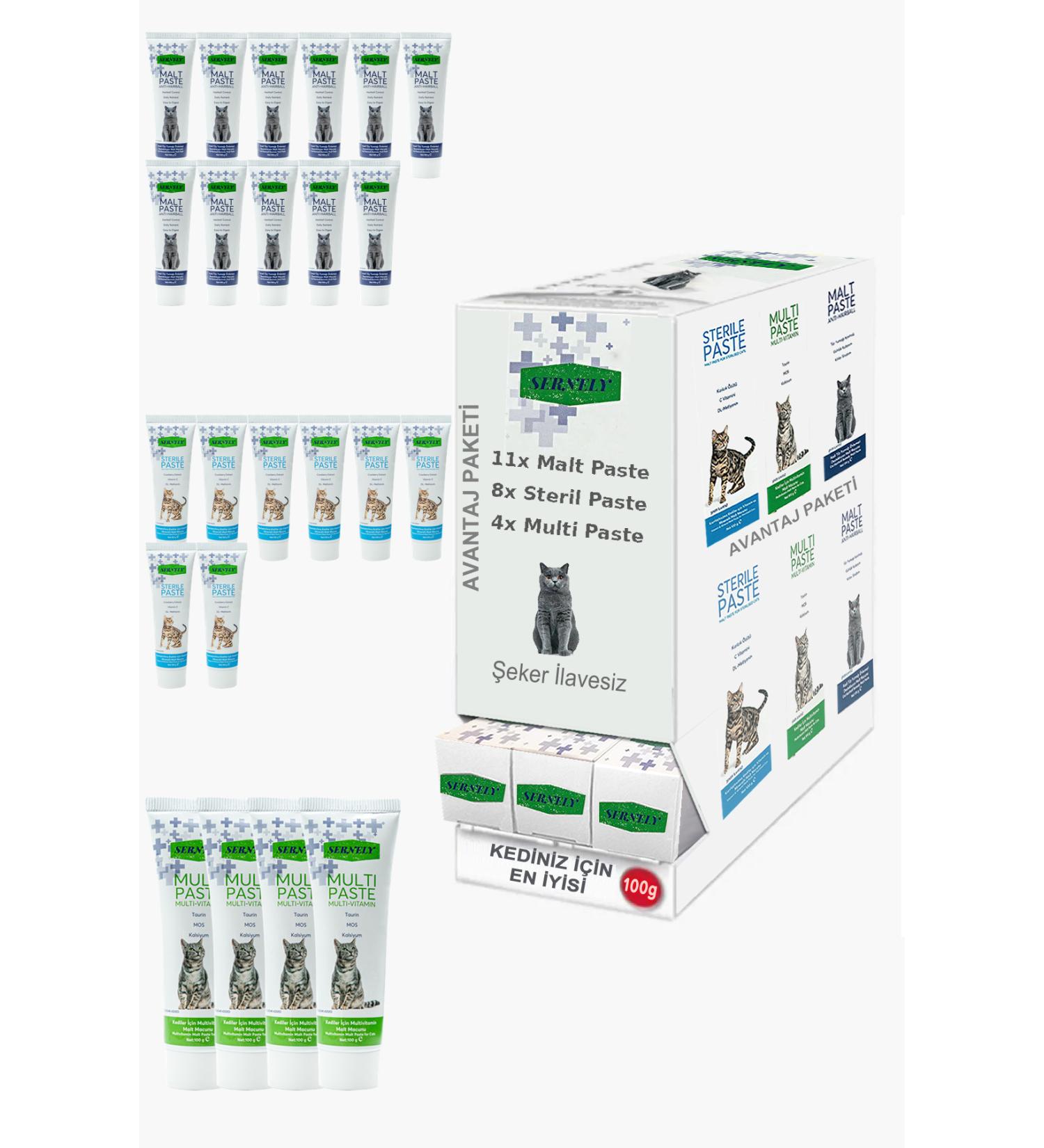 Sernely Cat Vitamin Advantage Package (Malt Paste 11x100gr Sterile Paste 8x100gr Multi Paste 4x100gr)-556