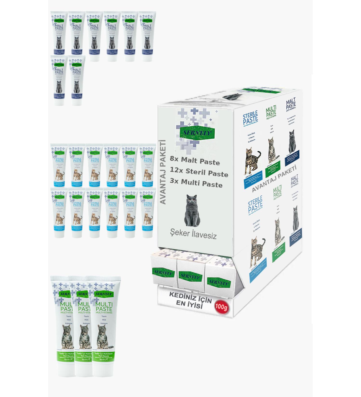 Sernely Cat Vitamin Advantage Package (Sterile Paste 12x100gr Malt Paste 8x100gr Multi Paste 3x100gr)-245