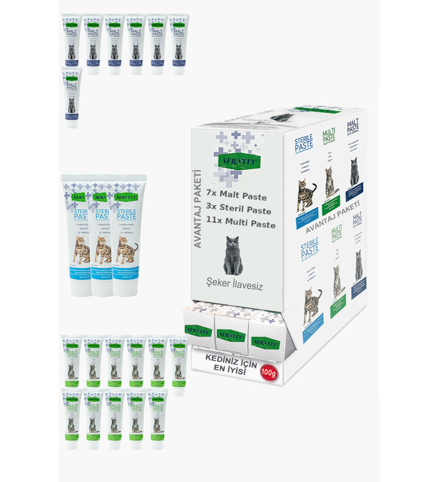 Sernely Cat Vitamin Advantage Package (Multi Paste 11x100gr Malt Paste 7x100gr Sterile Paste 3x100gr)-591