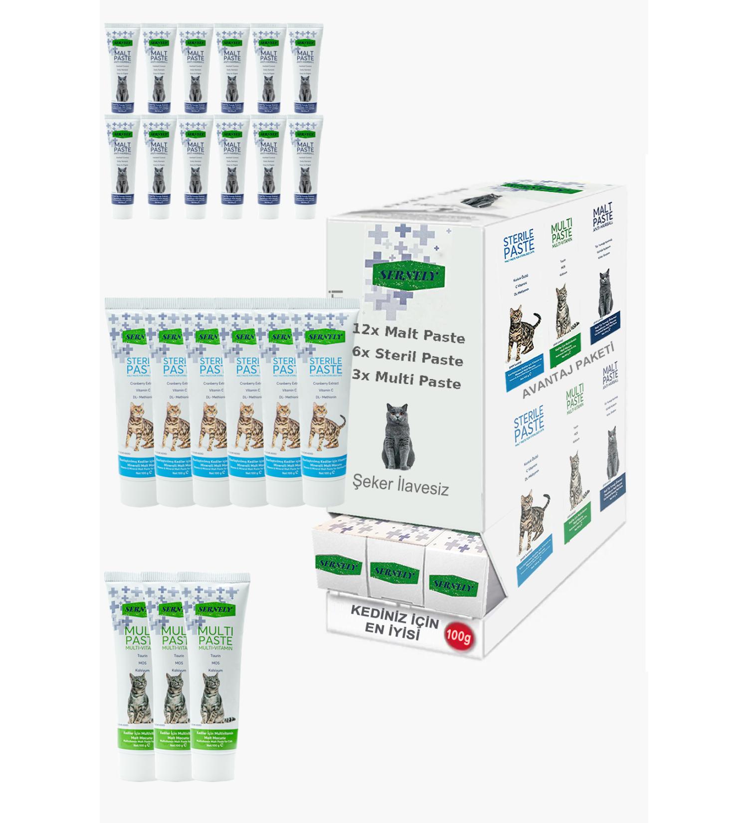 Sernely Cat Vitamin Advantage Package (Malt Paste 12x100gr Sterile Paste 6x100gr Multi Paste 3x100gr)-256