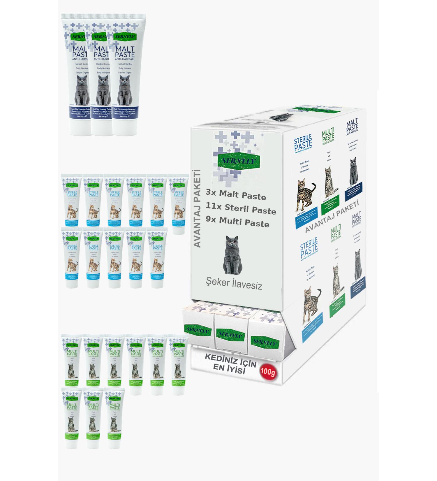 Sernely Cat Vitamin Advantage Package (Sterile Paste 11x100gr Multi Paste 9x100gr Malt Paste 3x100gr)-573