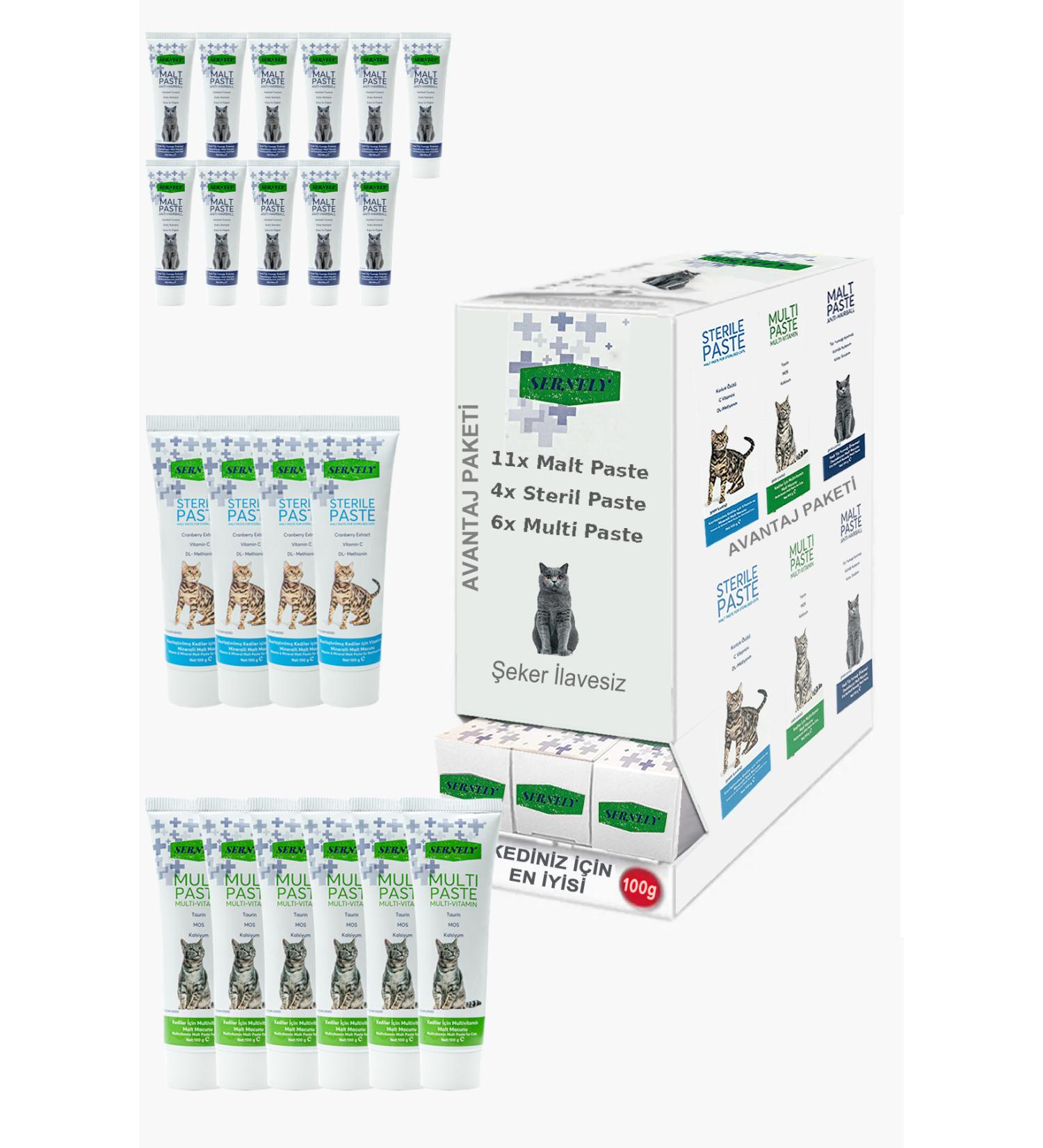 Sernely Cat Vitamin Advantage Package (Malt Paste 11x100gr Multi Paste 6x100gr Sterile Paste 4x100gr)-561
