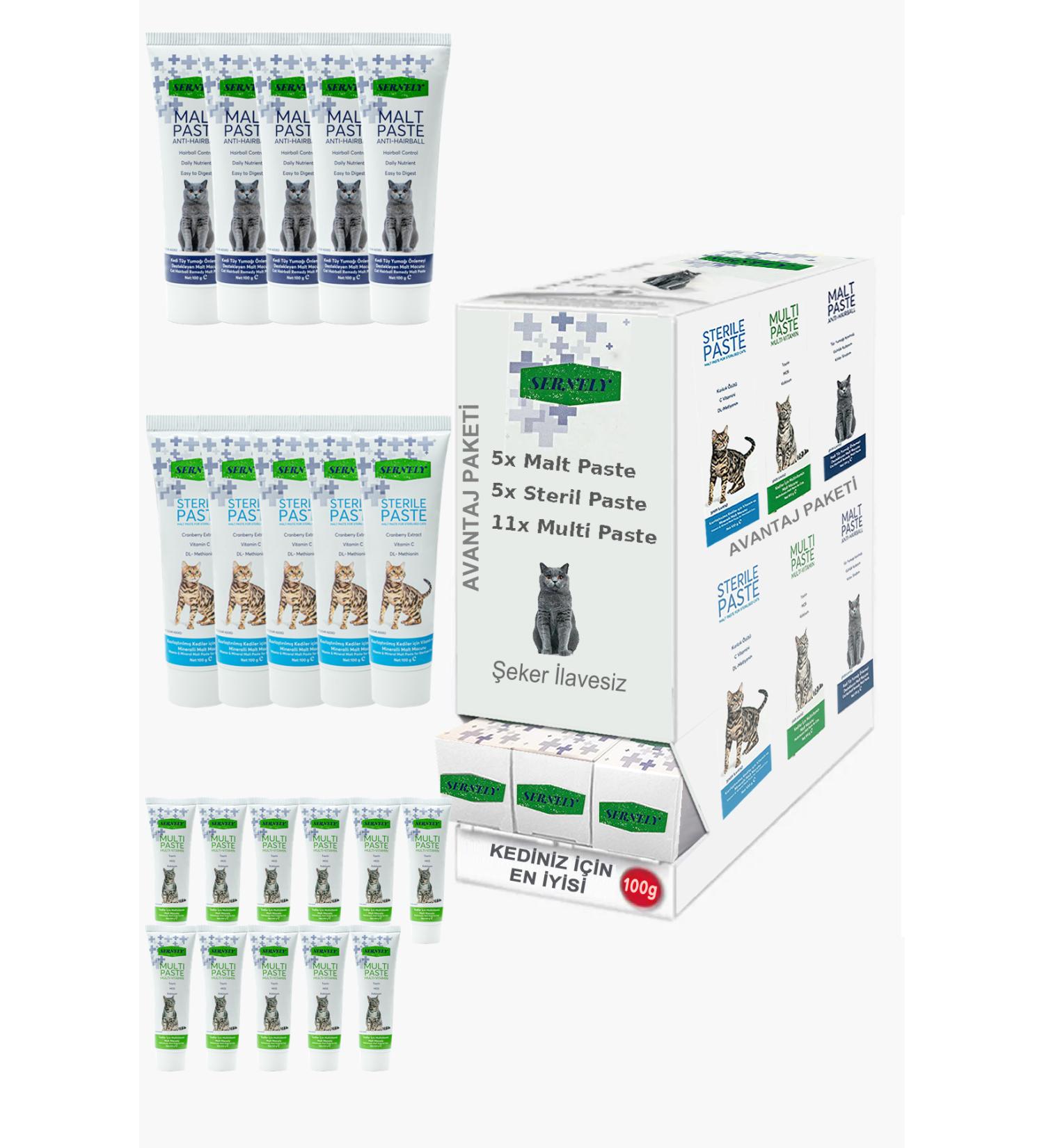Sernely Cat Vitamin Advantage Package (Multi Paste 11x100gr Sterile Paste 5x100gr Malt Paste 5x100gr)-495