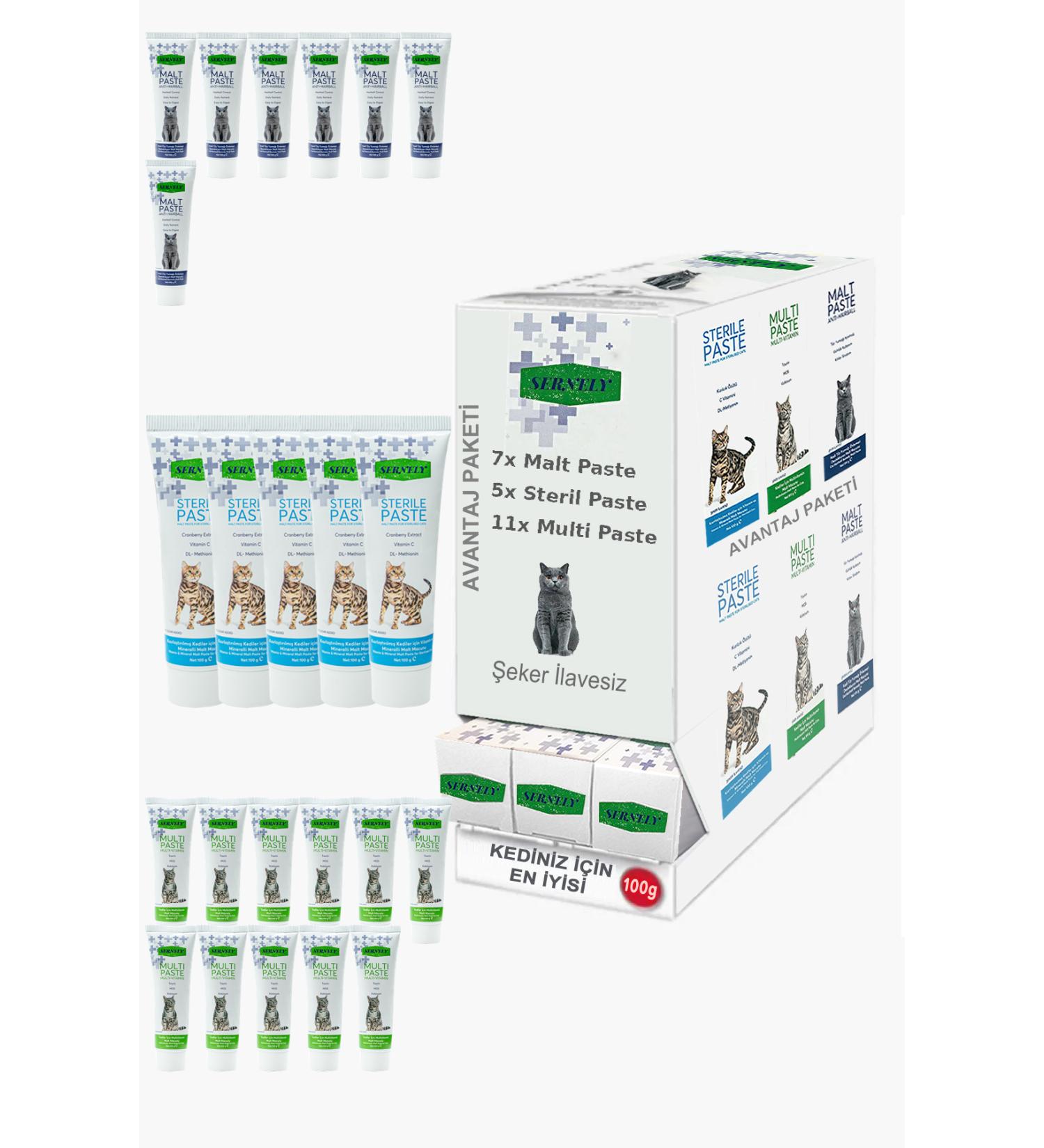 Sernely Cat Vitamin Advantage Package (Multi Paste 11x100gr Malt Paste 7x100gr Sterile Paste 5x100gr)-505