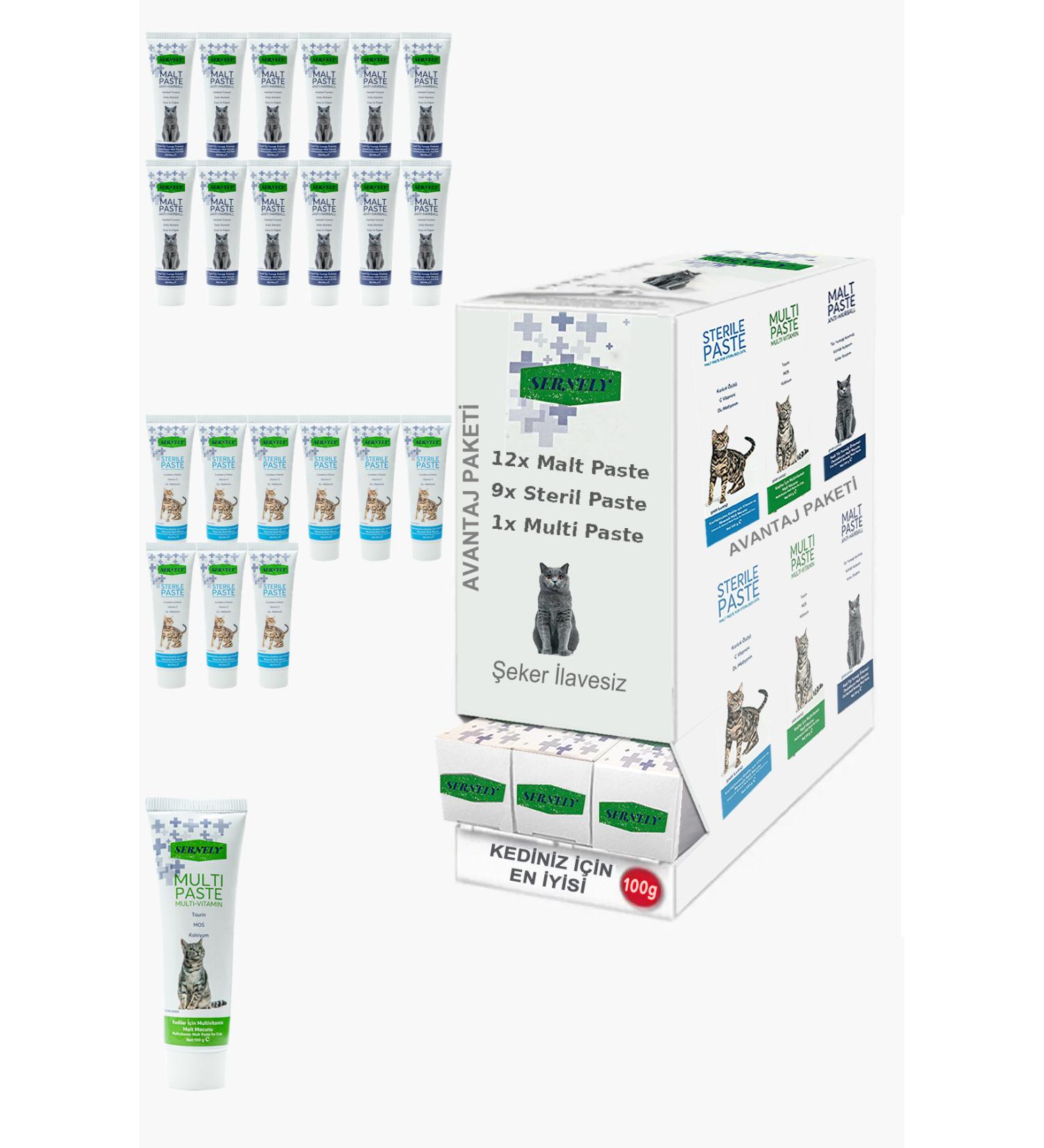 Sernely Cat Vitamin Advantage Package (Malt Paste 12x100gr Sterile Paste 9x100gr Multi Paste 1x100gr)-383