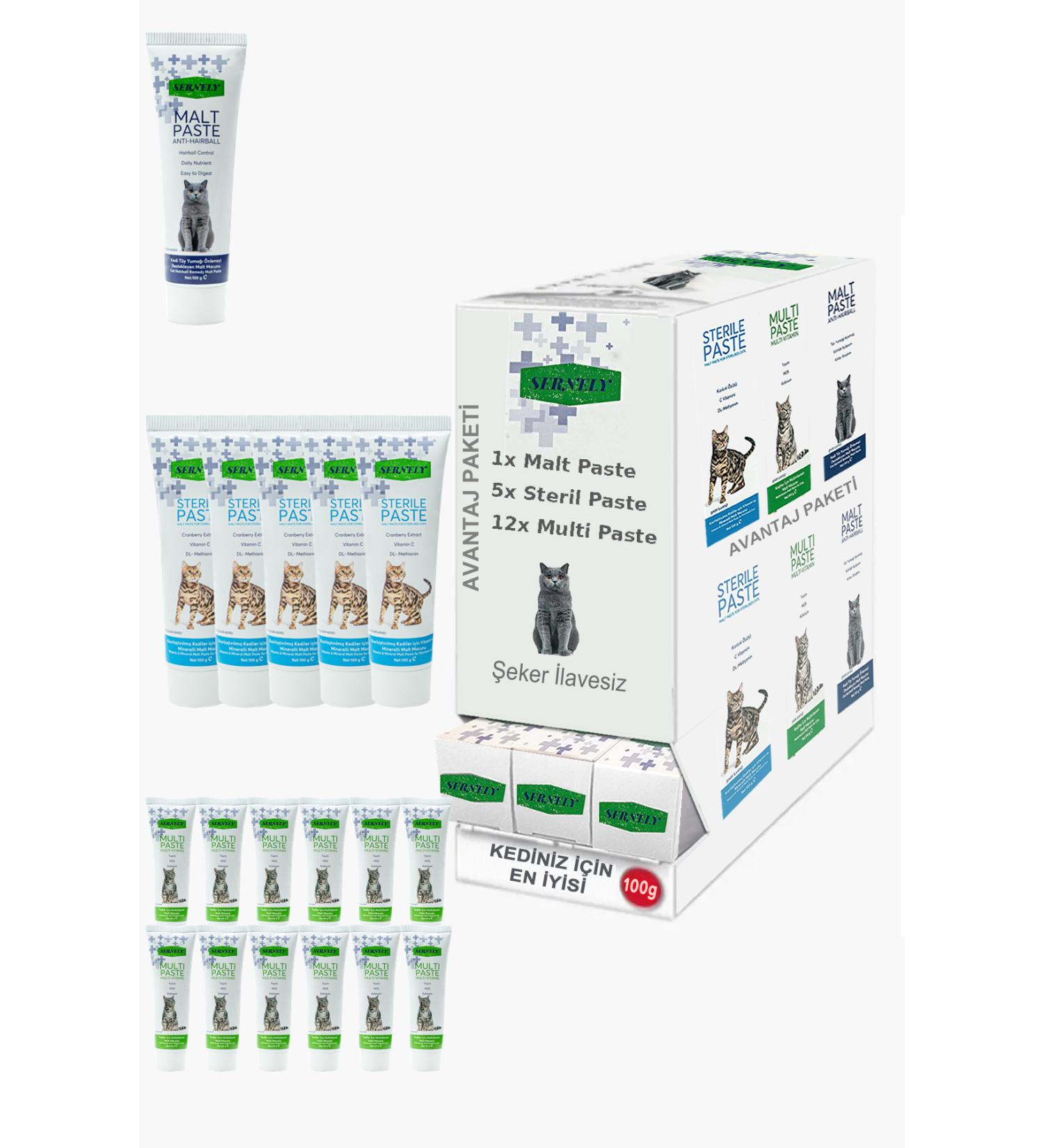 Sernely Cat Vitamin Advantage Package (Multi Paste 12x100gr Sterile Paste 5x100gr Malt Paste 1x100gr)-347