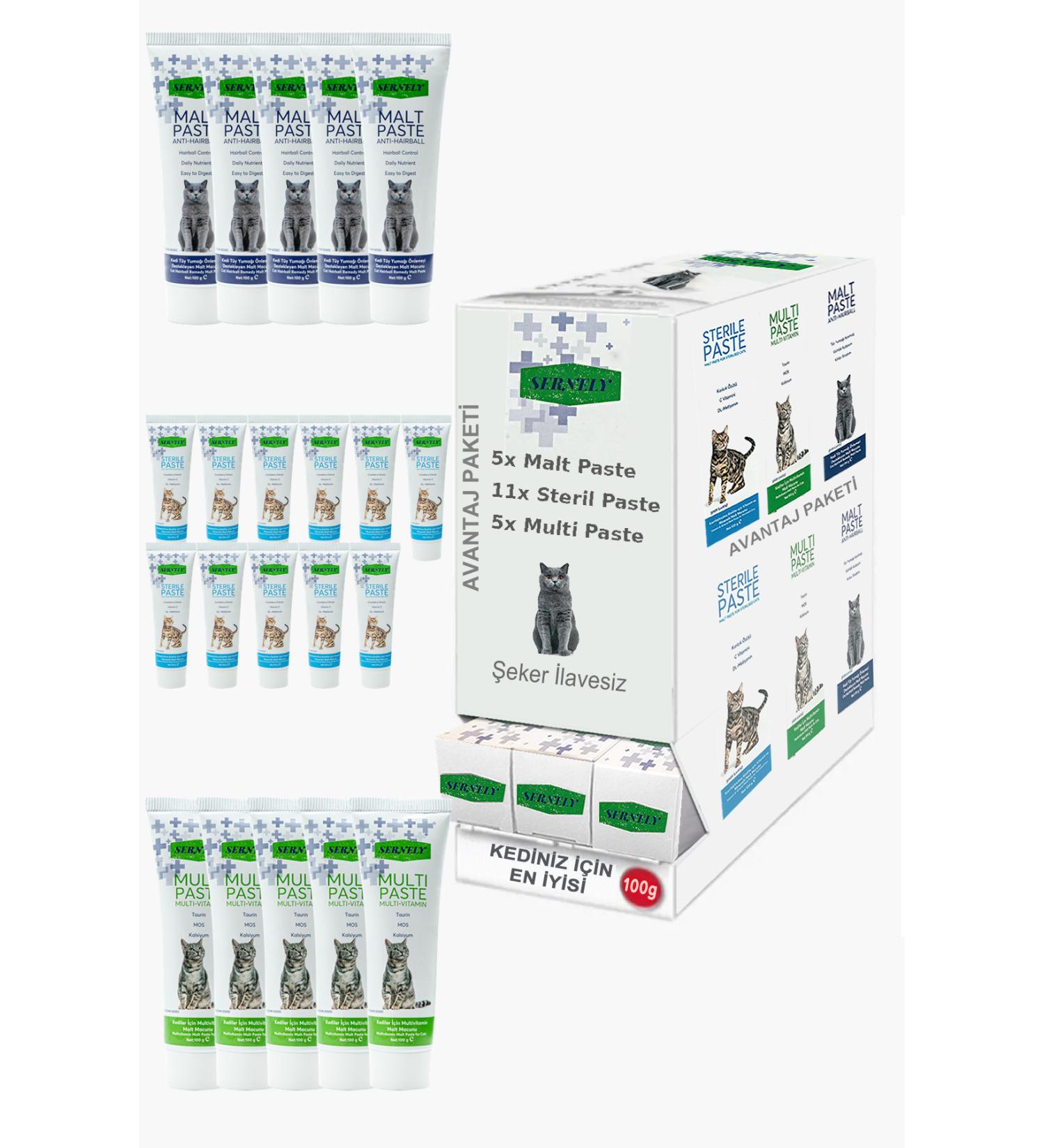 Sernely Cat Vitamin Advantage Package (Sterile Paste 11x100gr Multi Paste 5x100gr Malt Paste 5x100gr)-489