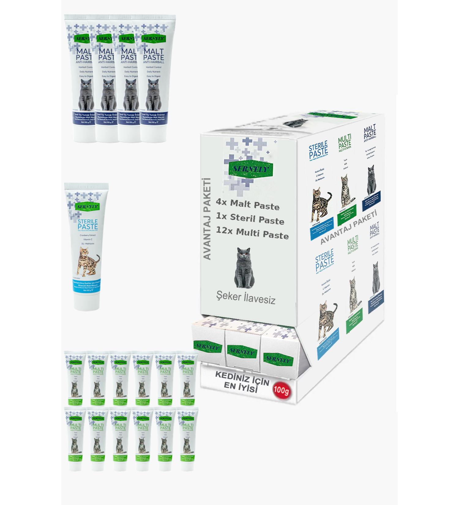 Sernely Cat Vitamin Advantage Package (Multi Paste 12x100gr Malt Paste 4x100gr Sterile Paste 1x100gr)-360