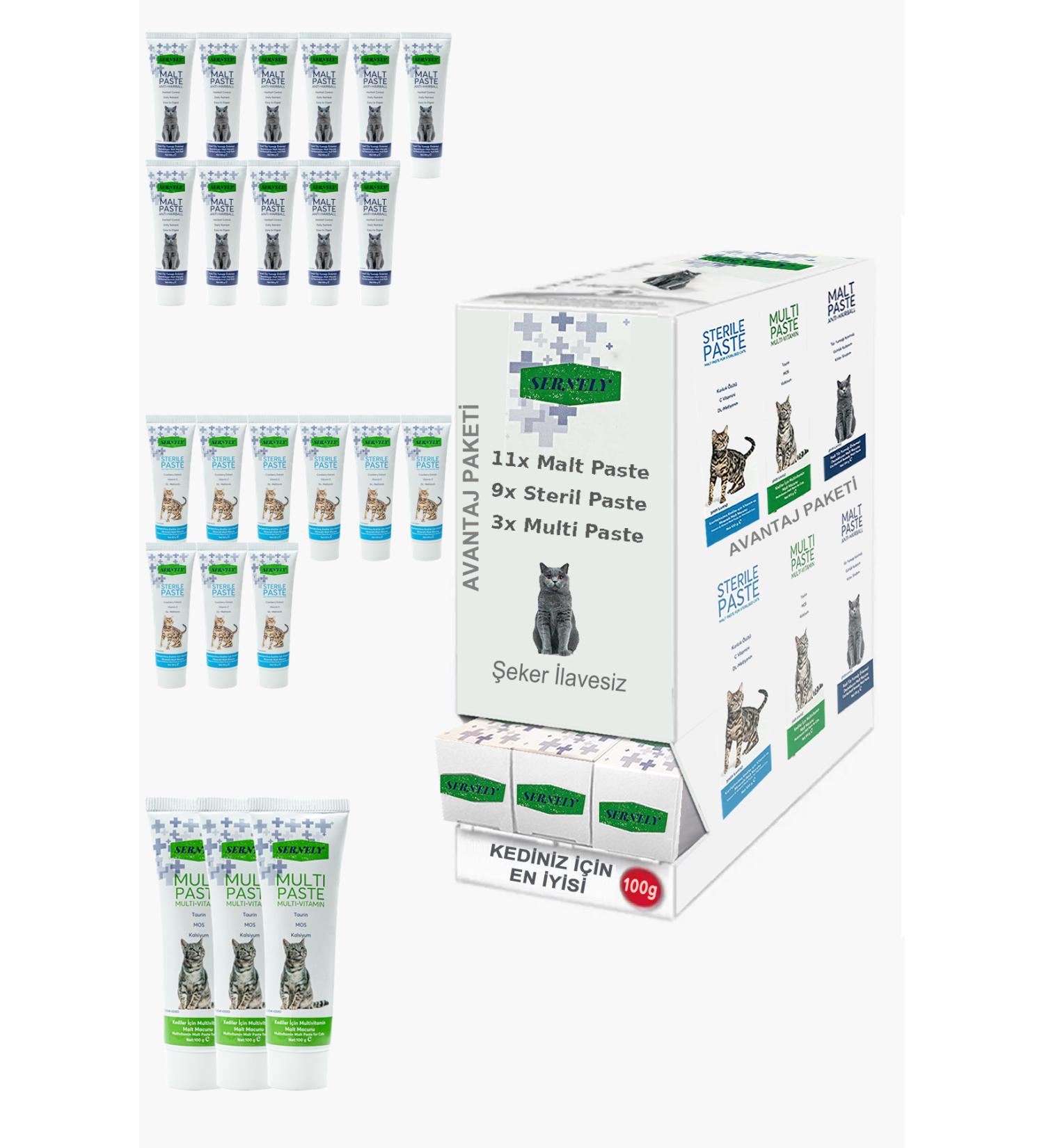 Sernely Cat Malt Advantageous Package (Malt Paste 11x100gr Sterile Paste 9x100gr Multi Paste 3x100gr)-604