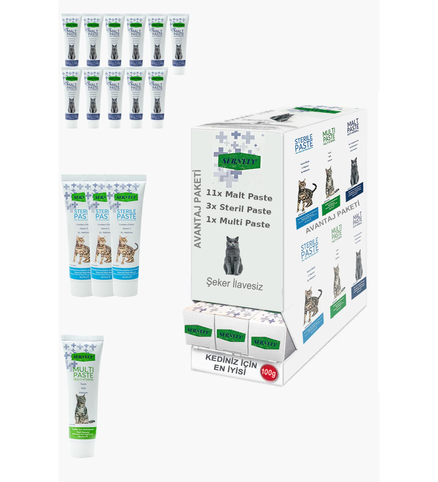 Sernely Cat Malt Advantageous Package (Malt Paste 11x100gr Sterile Paste 3x100gr Multi Paste 1x100gr)-710