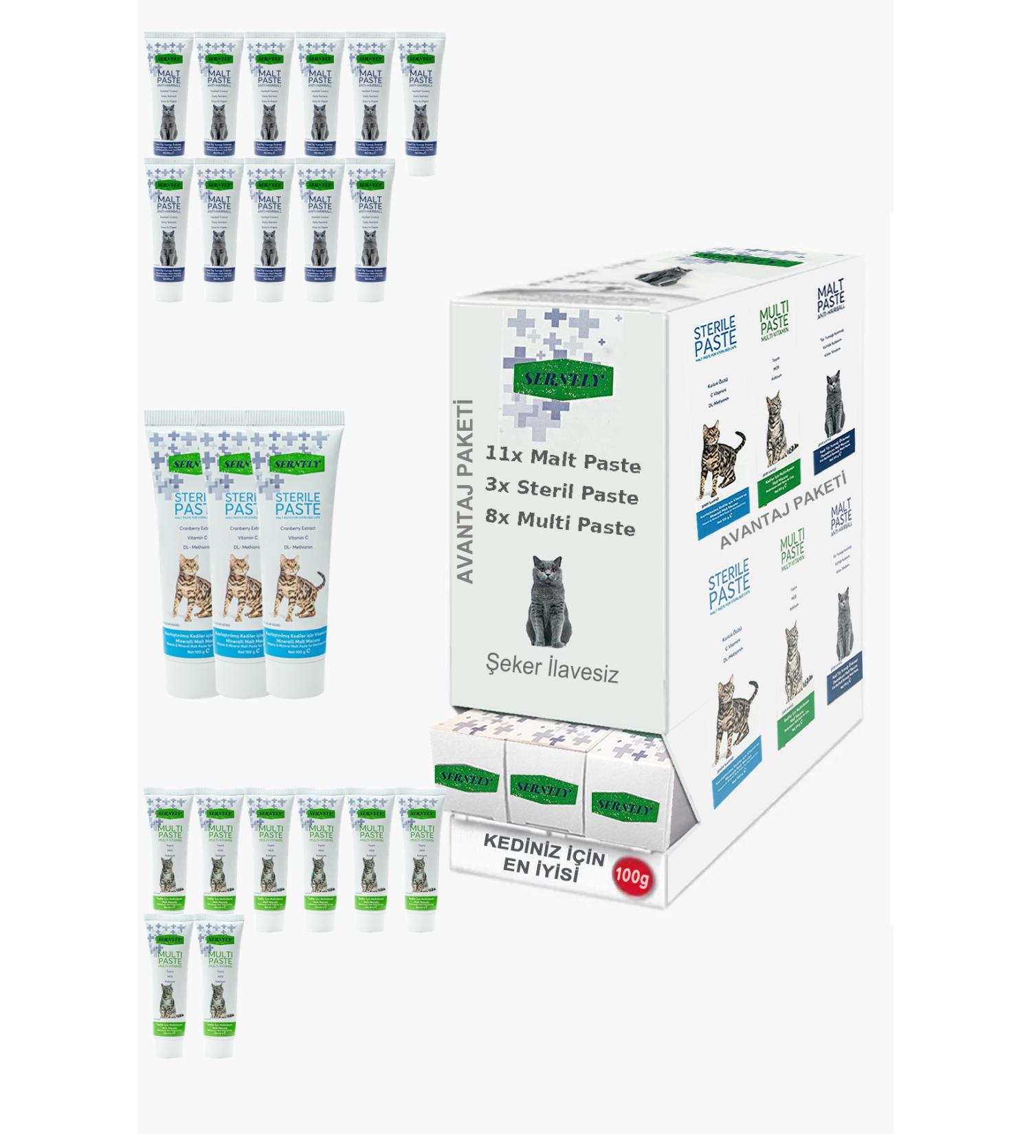 Sernely Cat Malt Advantageous Package (Malt Paste 11x100gr Multi Paste 8x100gr Sterile Paste 3x100gr)-611