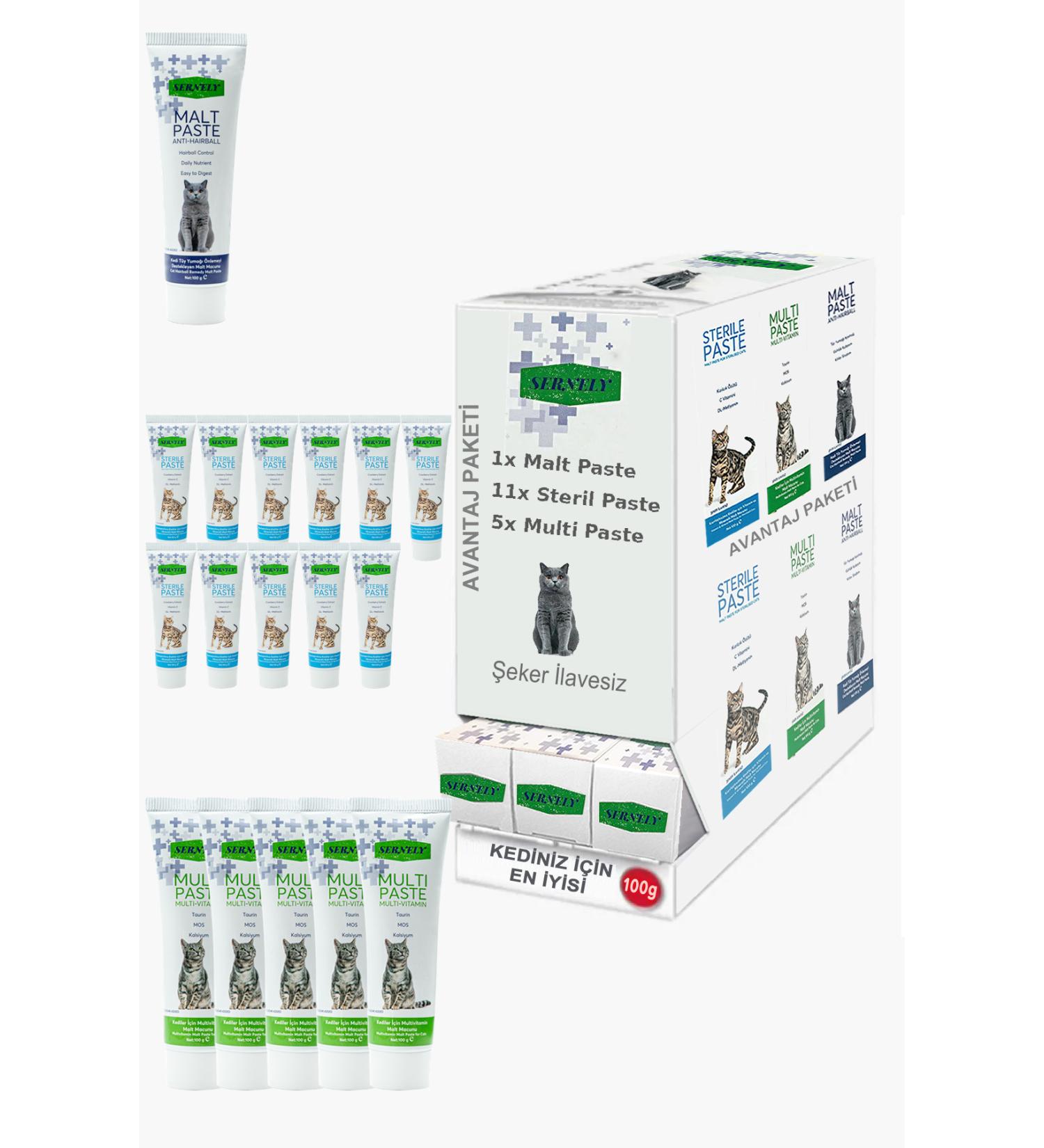 Sernely Cat Malt Advantageous Package (Sterile Paste 11x100gr Multi Paste 5x100gr Malt Paste 1x100gr)-673
