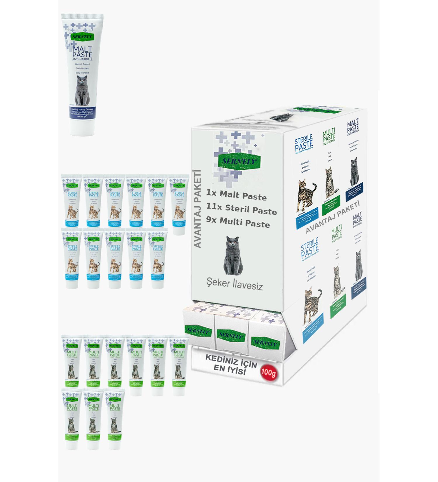 Sernely Cat Malt Advantageous Package (Sterile Paste 11x100gr Multi Paste 9x100gr Malt Paste 1x100gr)-677