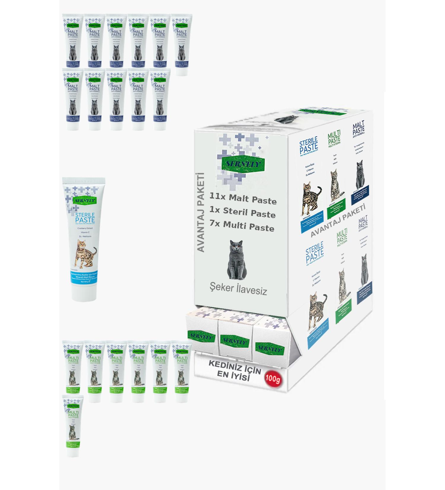 Sernely Cat Malt Advantageous Package (Malt Paste 11x100gr Multi Paste 7x100gr Sterile Paste 1x100gr)-724