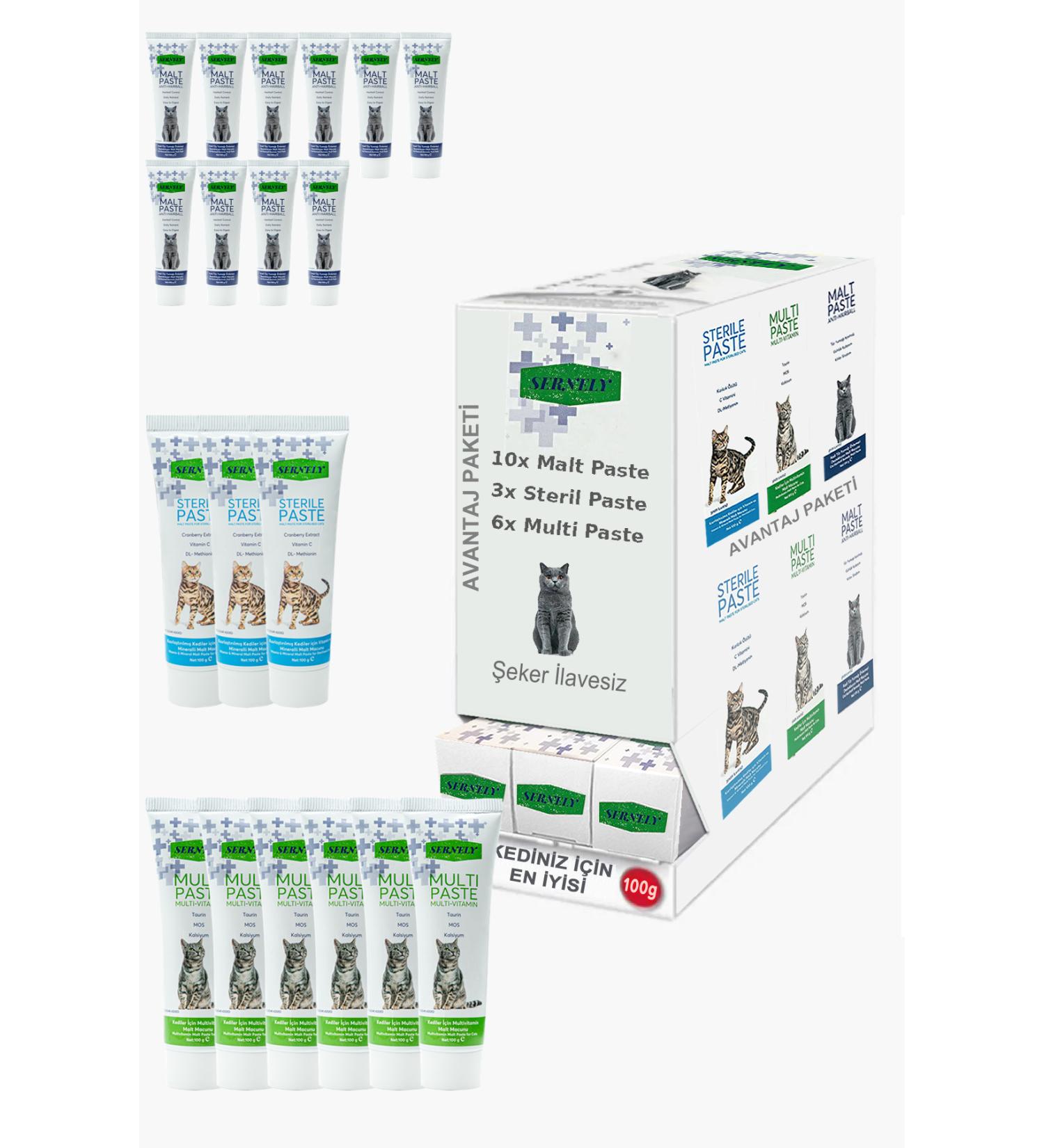 Sernely Cat Malt Advantageous Package (Malt Paste 10x100gr Multi Paste 6x100gr Sterile Paste 3x100gr)-893