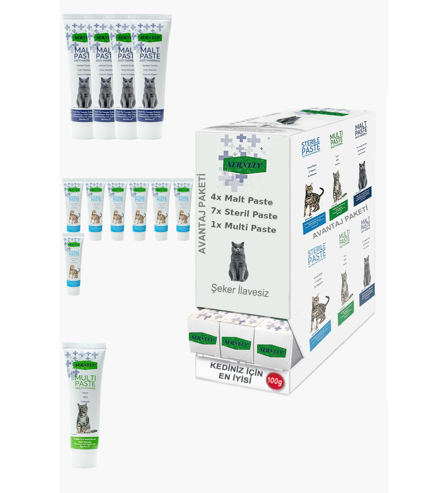 Sernely Cat Malt Advantageous Package (Sterile Paste 7x100gr Malt Paste 4x100gr Multi Paste 1x100gr)-1494