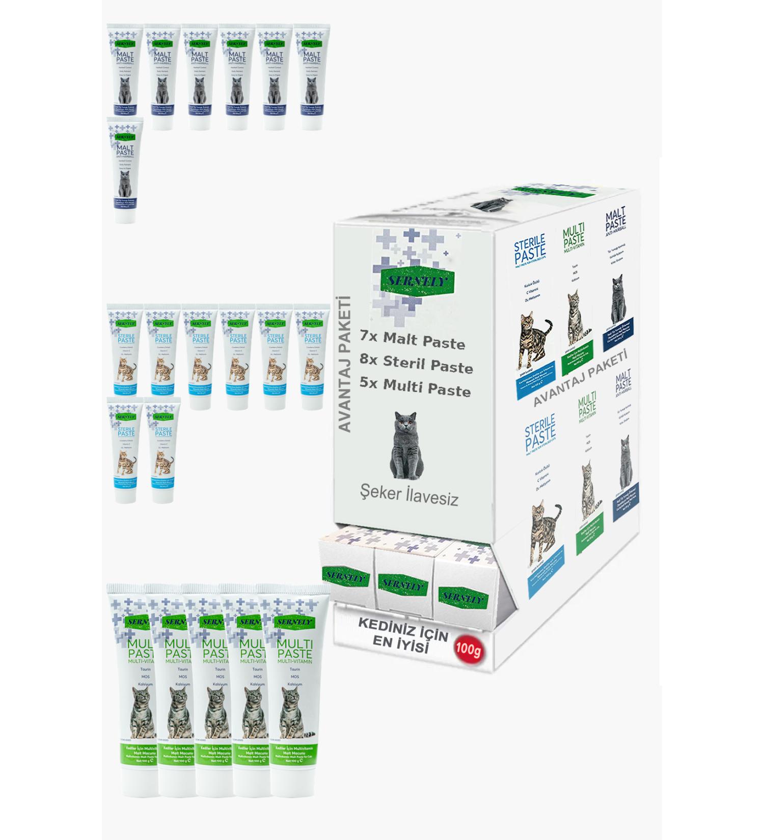 Sernely Cat Malt Advantageous Package (Sterile Paste 8x100gr Malt Paste 7x100gr Multi Paste 5x100gr)-1245